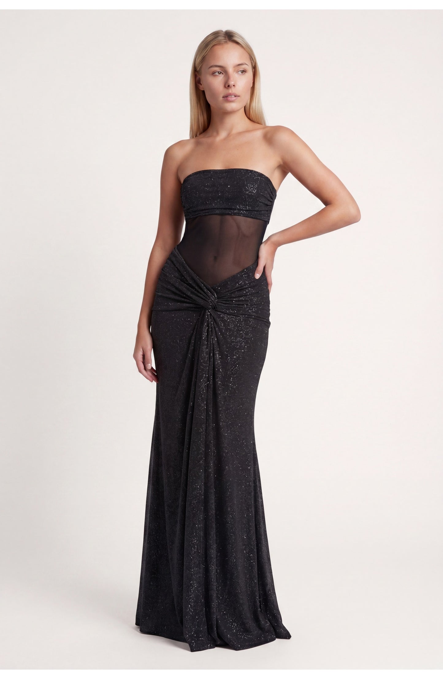 Dorothée Dames Maxi Jurk | Strapless Bandeau Top | Gedrapeerde Zijknoop
