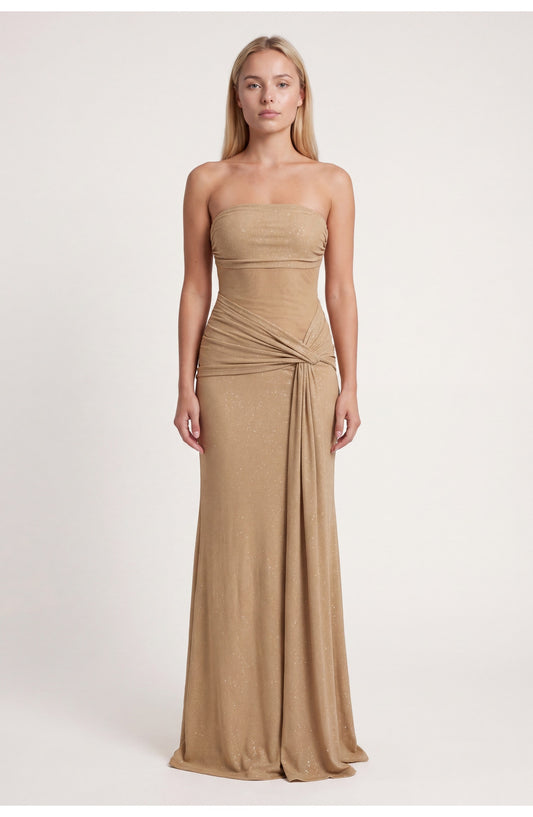 Dorothée Women's Maxi Dress | Strapless Bandeau Top | Draped Side Knot