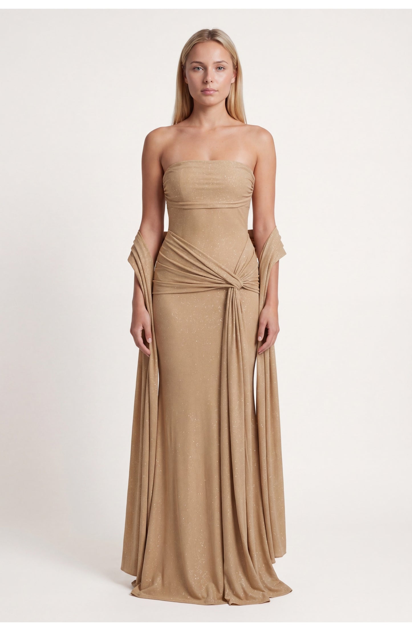 Dorothée Dames Maxi Jurk | Strapless Bandeau Top | Gedrapeerde Zijknoop