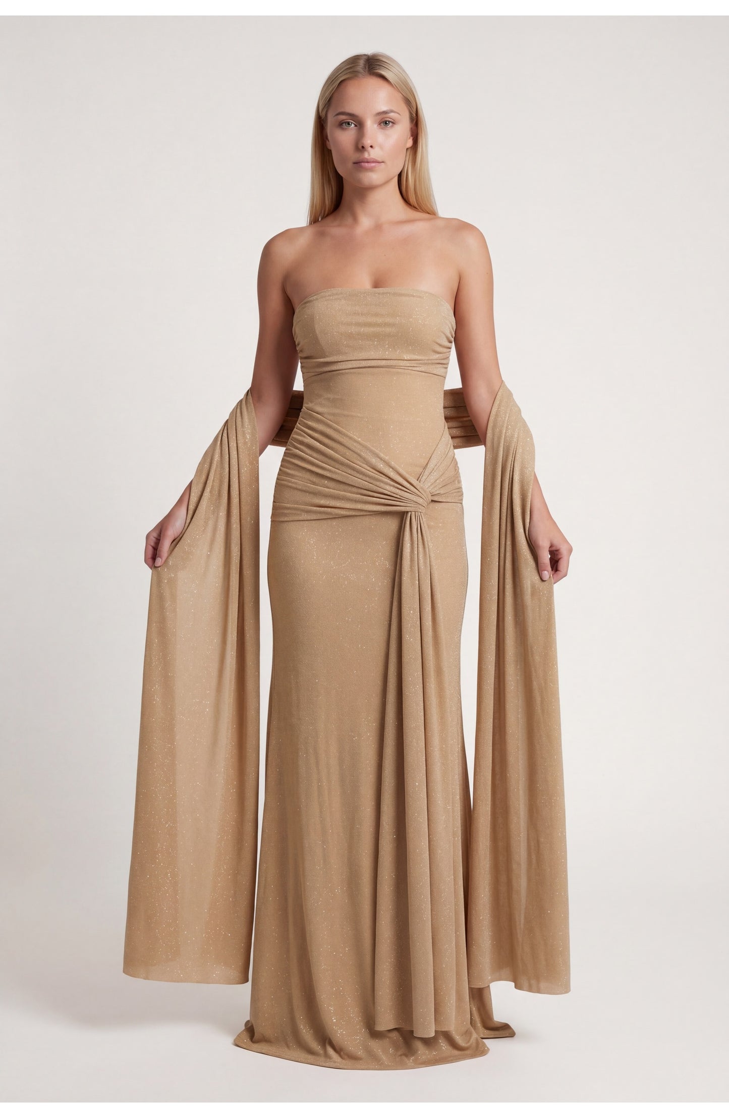 Dorothée Dames Maxi Jurk | Strapless Bandeau Top | Gedrapeerde Zijknoop