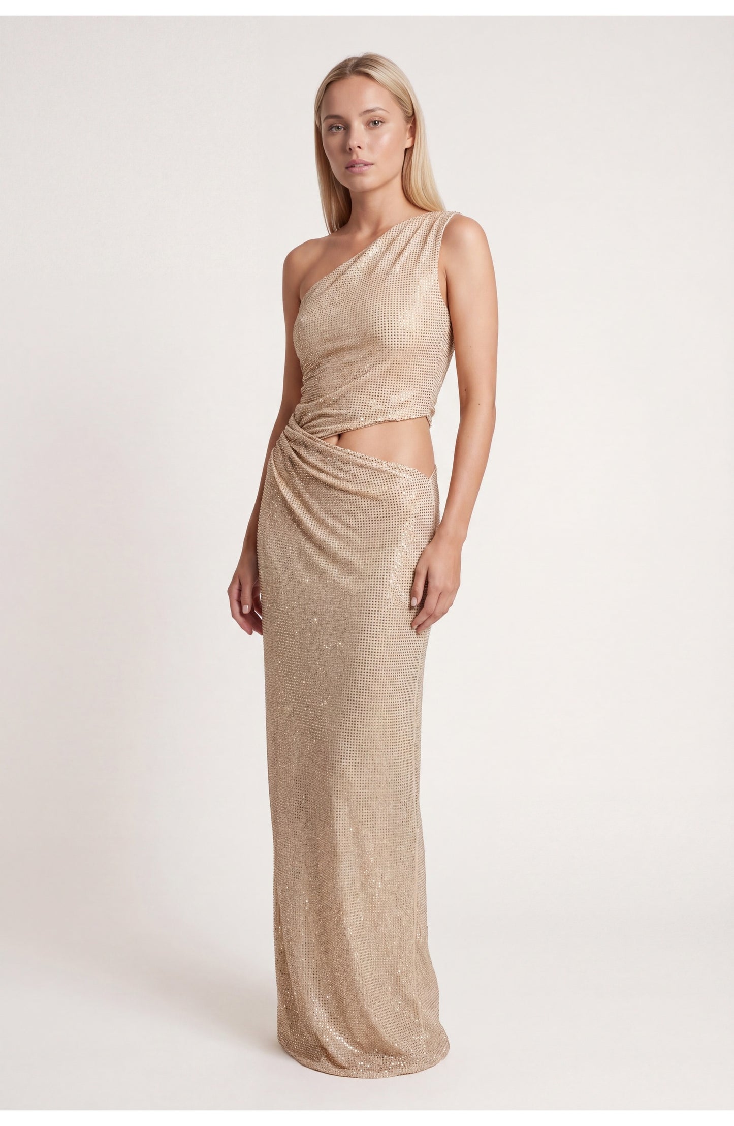 Dames Maxi Jurk | One Shoulder | Pailletten Afwerking