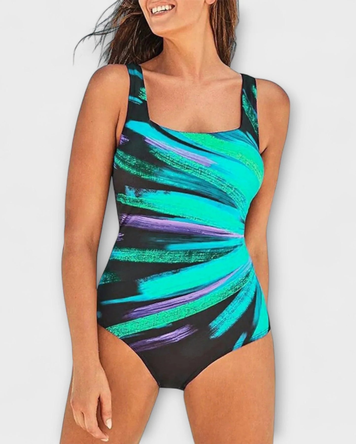 Chiara Dames Badkleding | Diagonale Streeppatroon | Geplooide Zijkanten