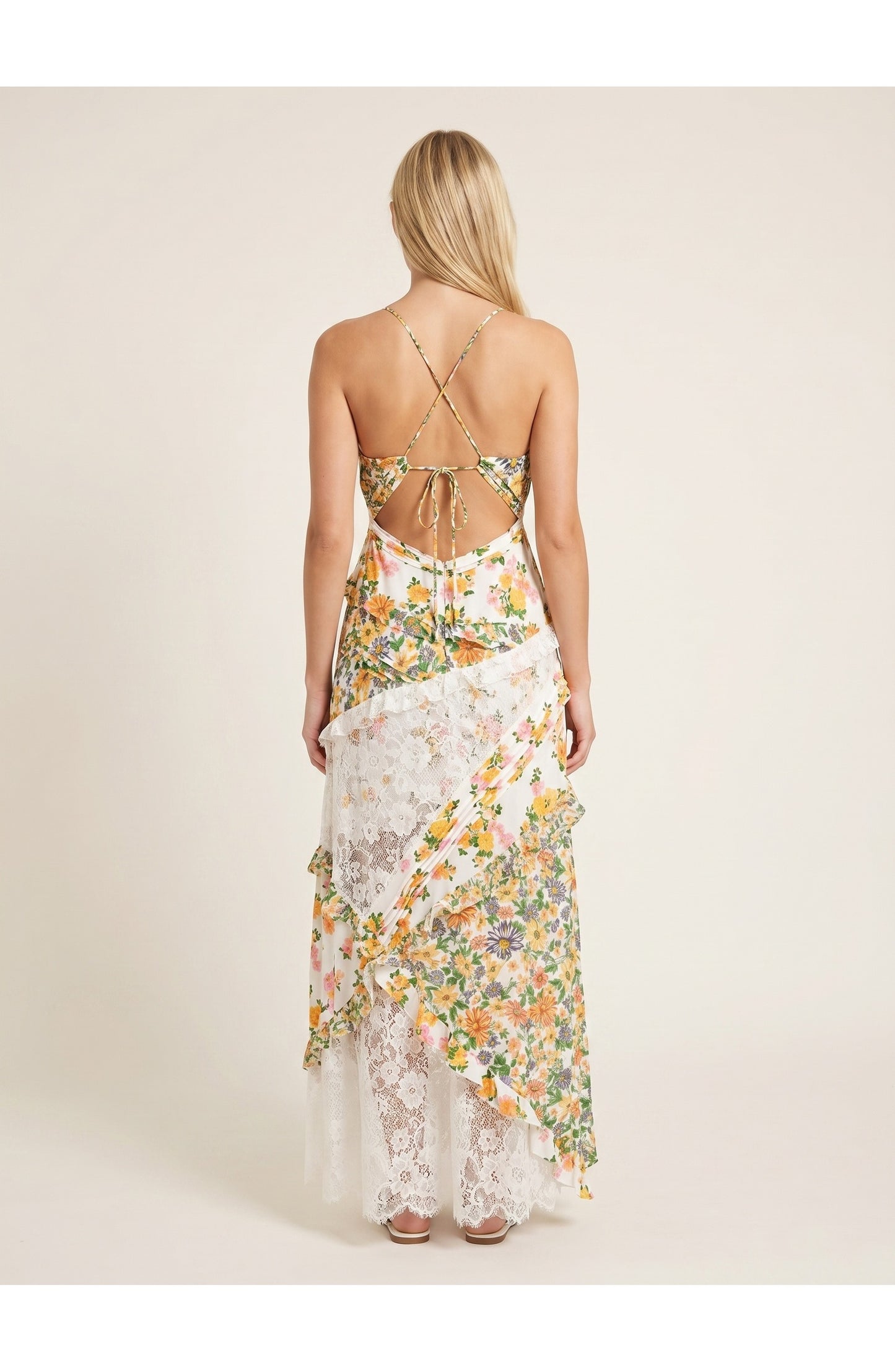 Joanna Dames Maxi Jurk | Blauwe Bloemenprint | Witte Kanten Details