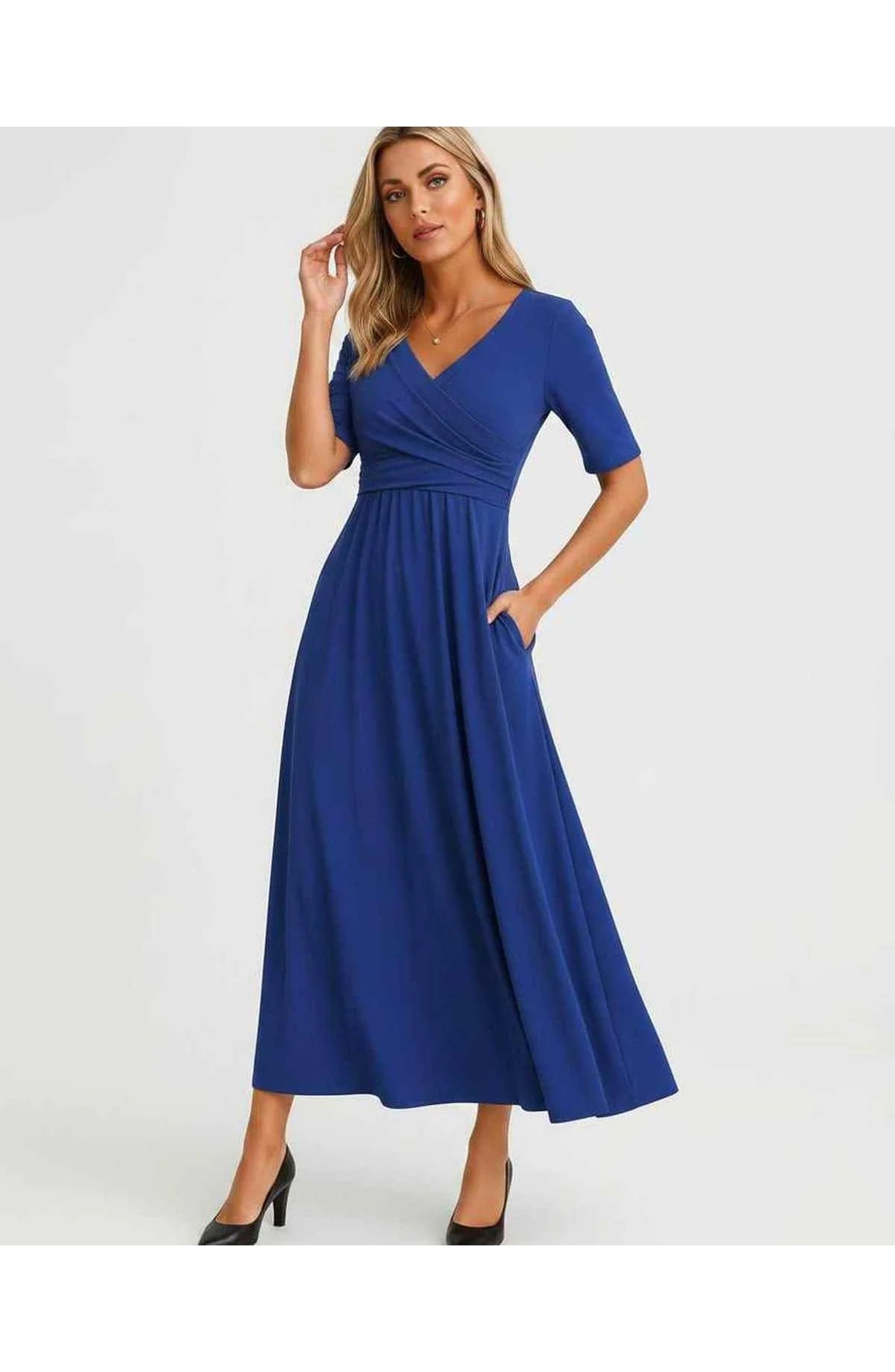 Isaline Women's Midi Dress | V-Neck Wrap Design | Layered Fringe