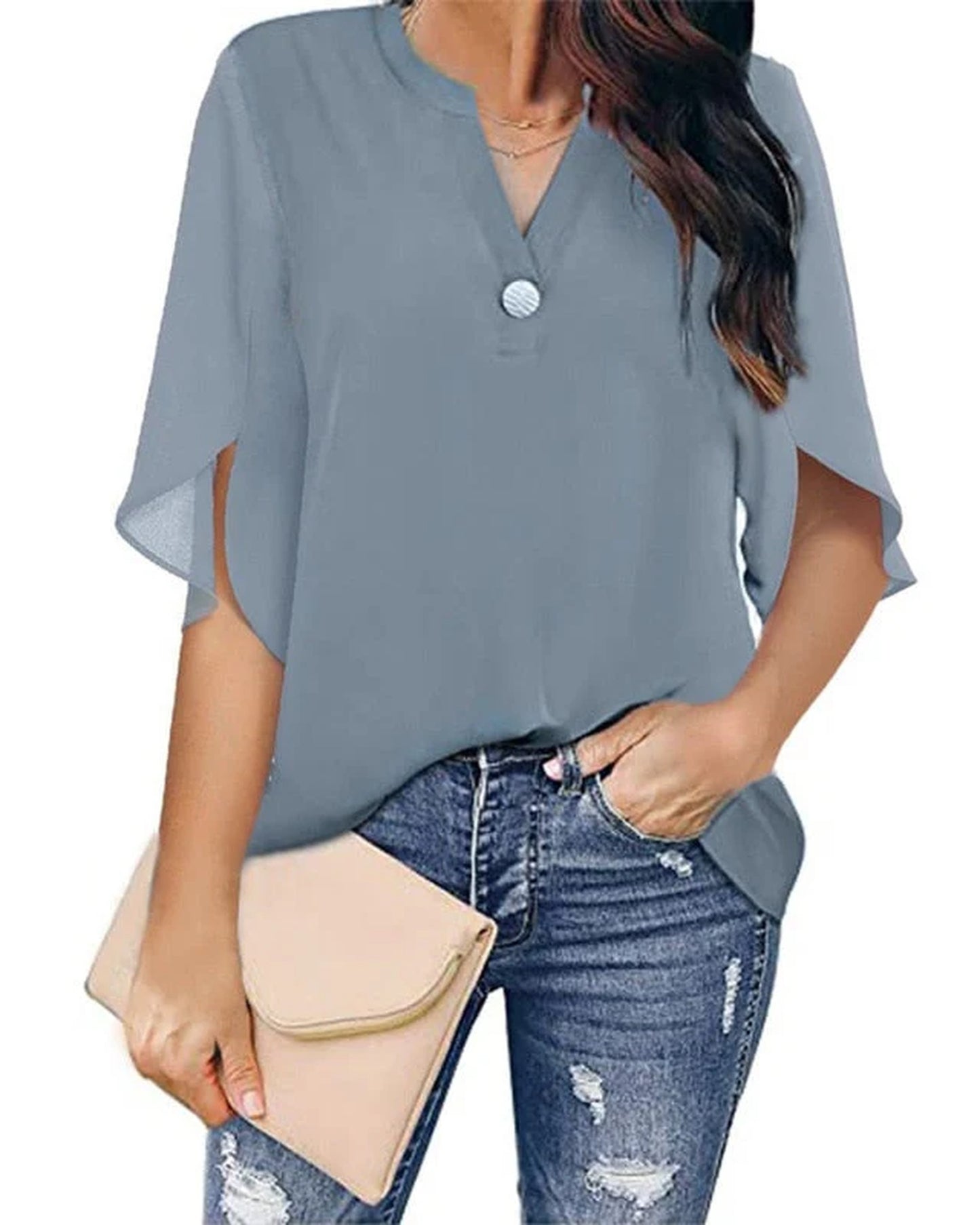 Saturnine Dames Top | V-Hals | Driekwart Mouwen