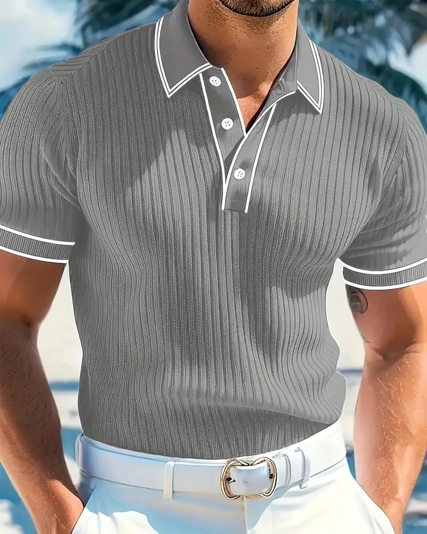 Graziano Heren Polo Shirt | Geribbelde Textuur | Contrasterende Boordafwerking