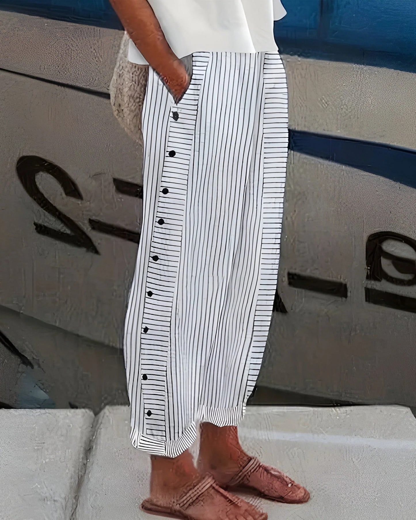 Genoveva Dames Broek | Verticale Streepjes | Zijknopen