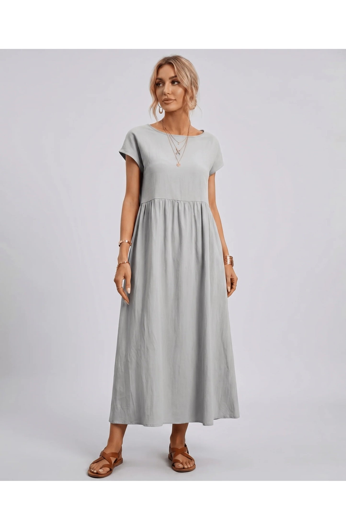 Eleonore Women's Midi Dress | Round Neck | Empire Waist