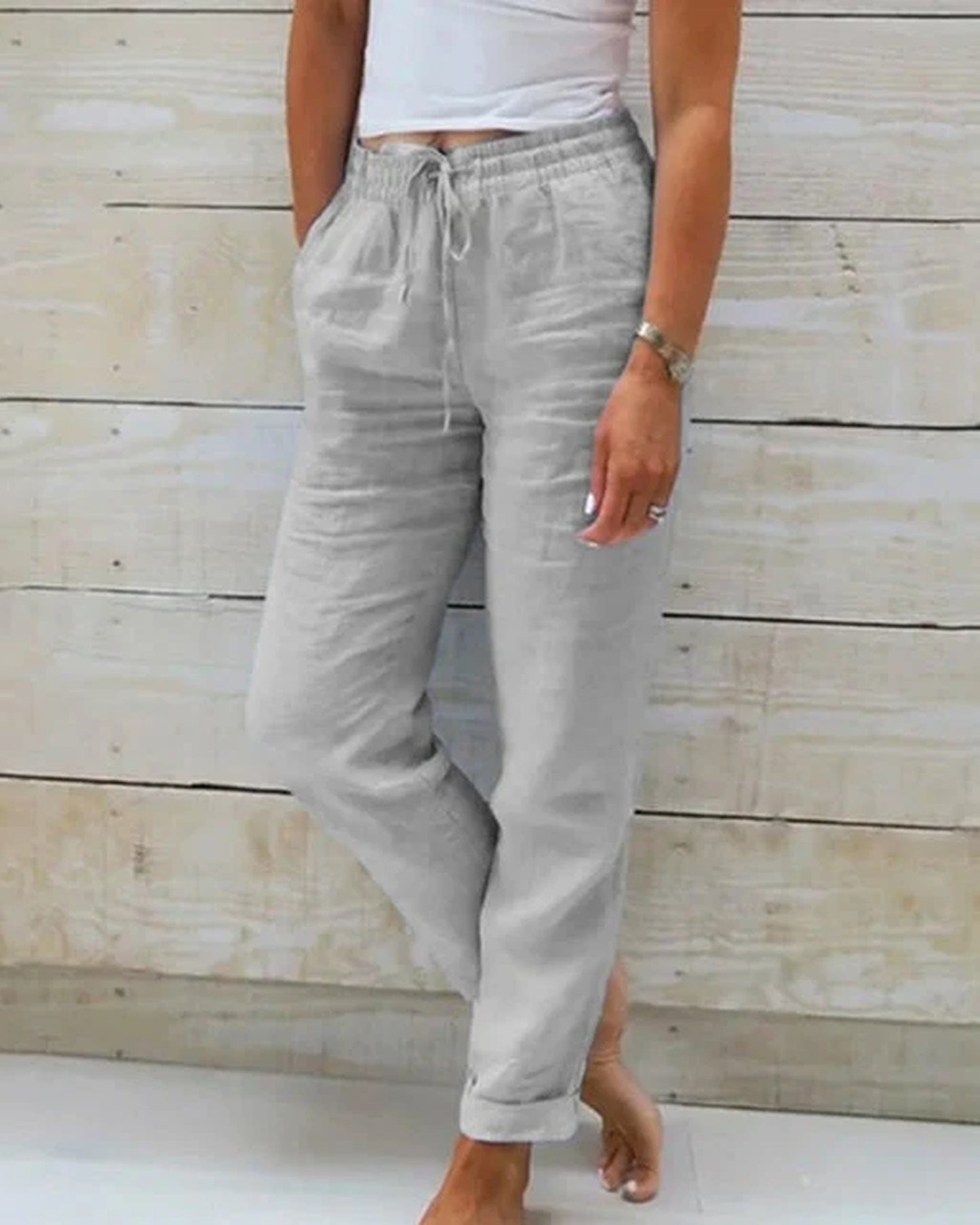 Aurora Dames Broek | Elastische Taille | Opgerolde Zoom
