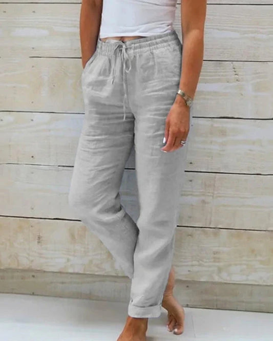 Aurora Dames Broek | Elastische Taille | Opgerolde Zoom