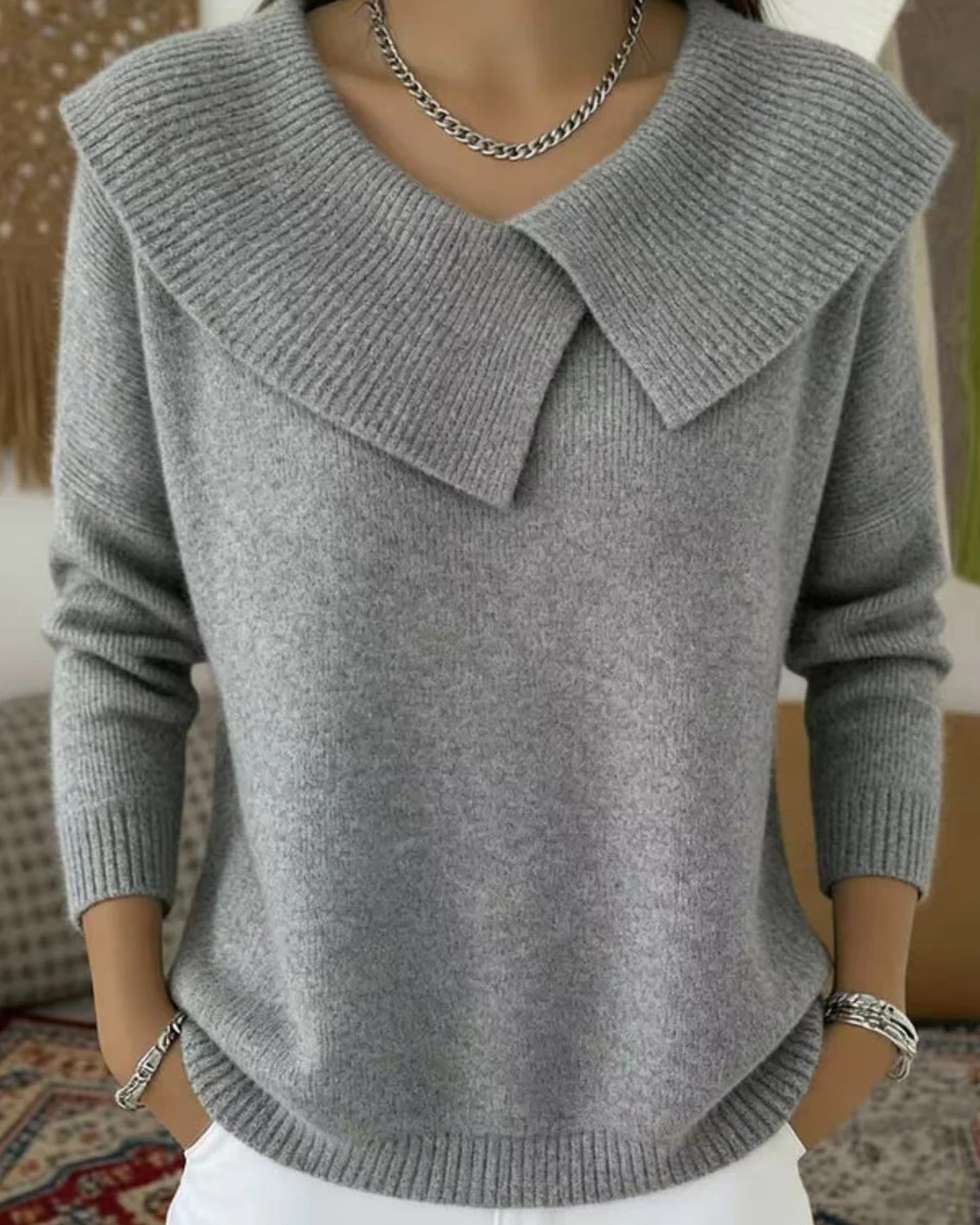 Mahaut Dames Trui | Oversized Kraag | Geribbelde Boorden