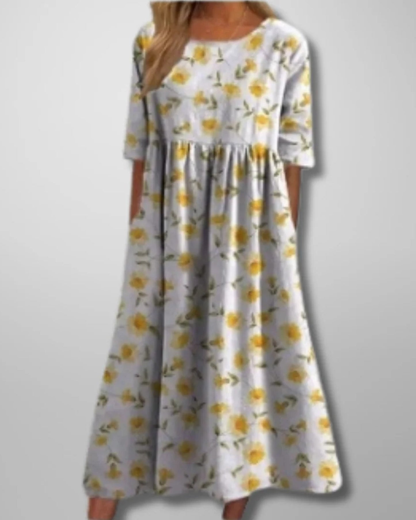 Cléophée Dames Midi Jurk | Bloemenprint | Halve Mouwen