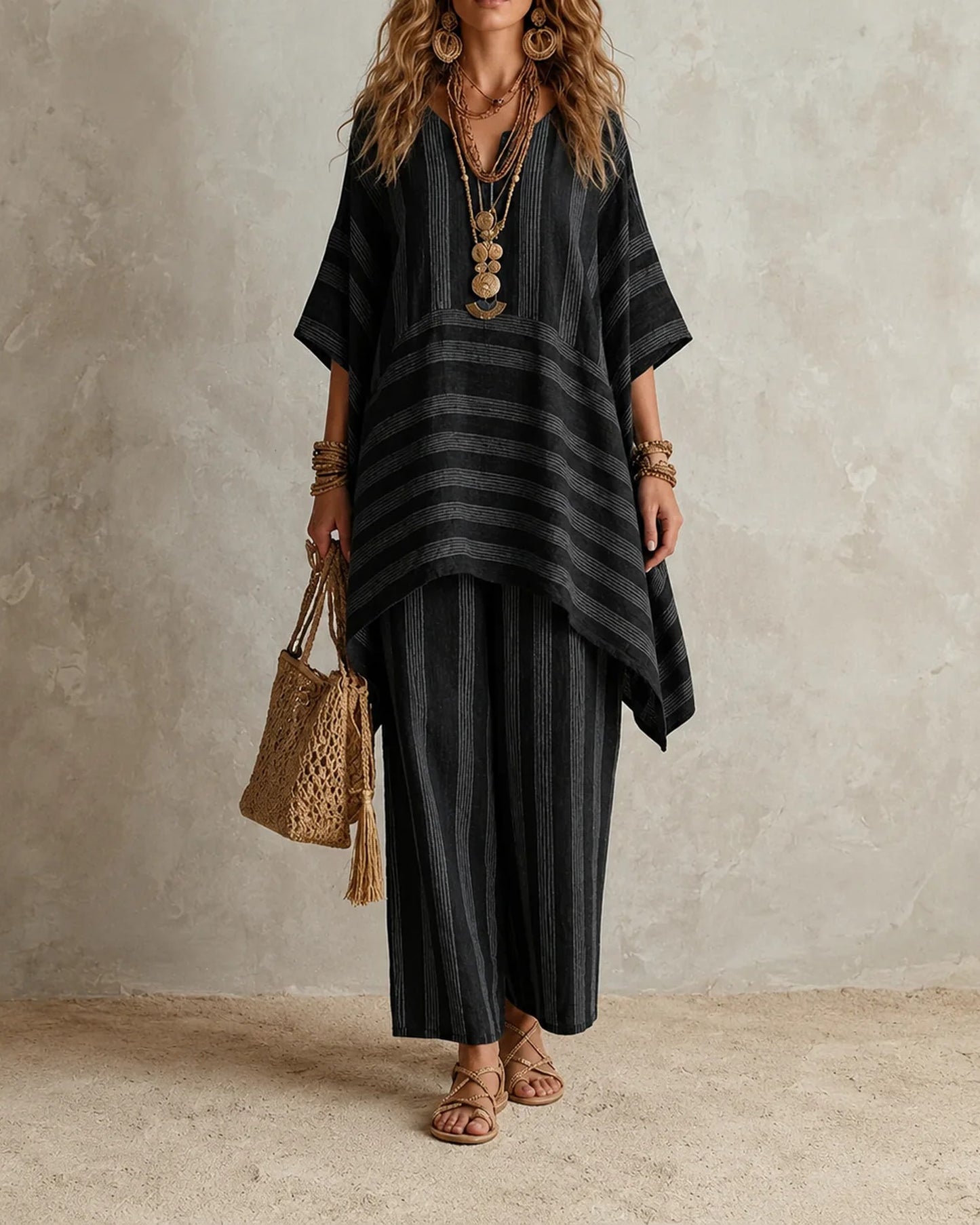 Florentine-Tatienne Women's Co-Ord Set | Striped Print | Oversized Tunic