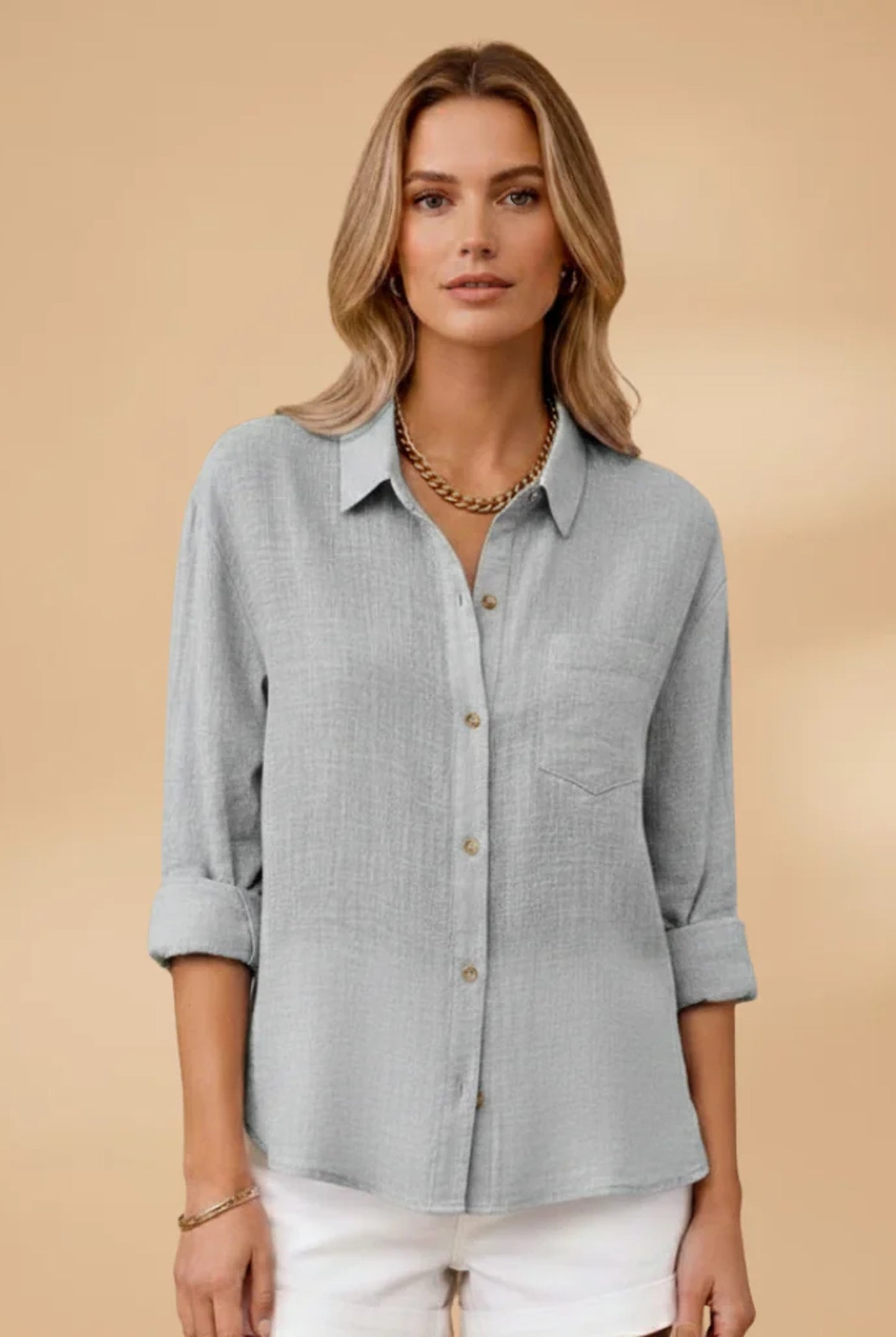 Elise Dames Blouse | Overhemdkraag | Borstzakje