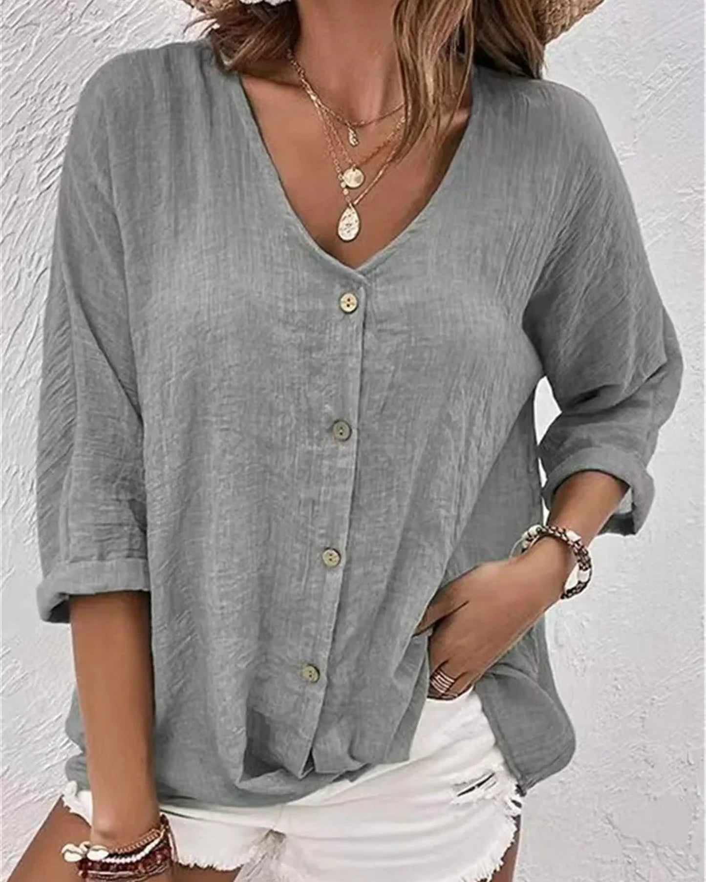 Mélisande Dames Blouse | 3/4 Mouwen | Button-Down