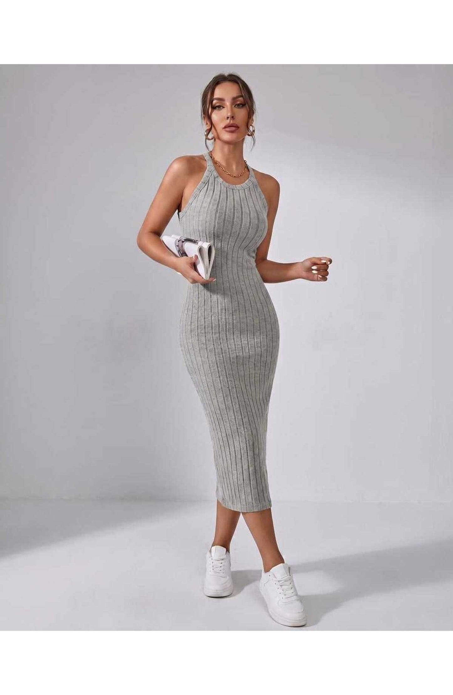 Jordane Dames Midi Jurk | Geribbeld | Mouwloos