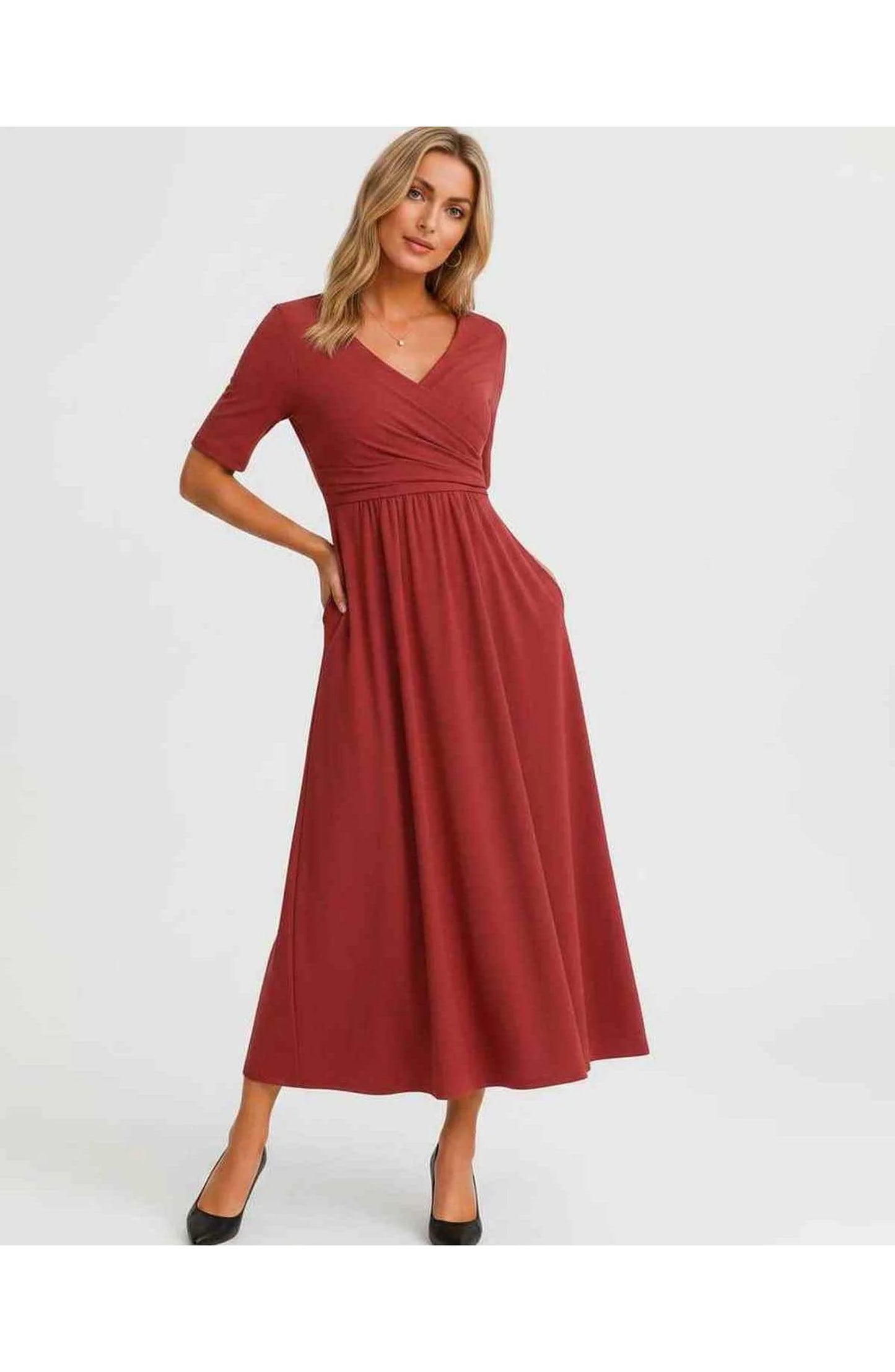 Isaline Women's Midi Dress | V-Neck Wrap Design | Layered Fringe
