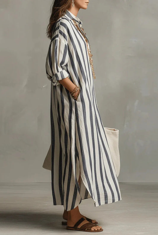 Angeline Dames Maxi Jurk | Verticale Strepen | V-Hals