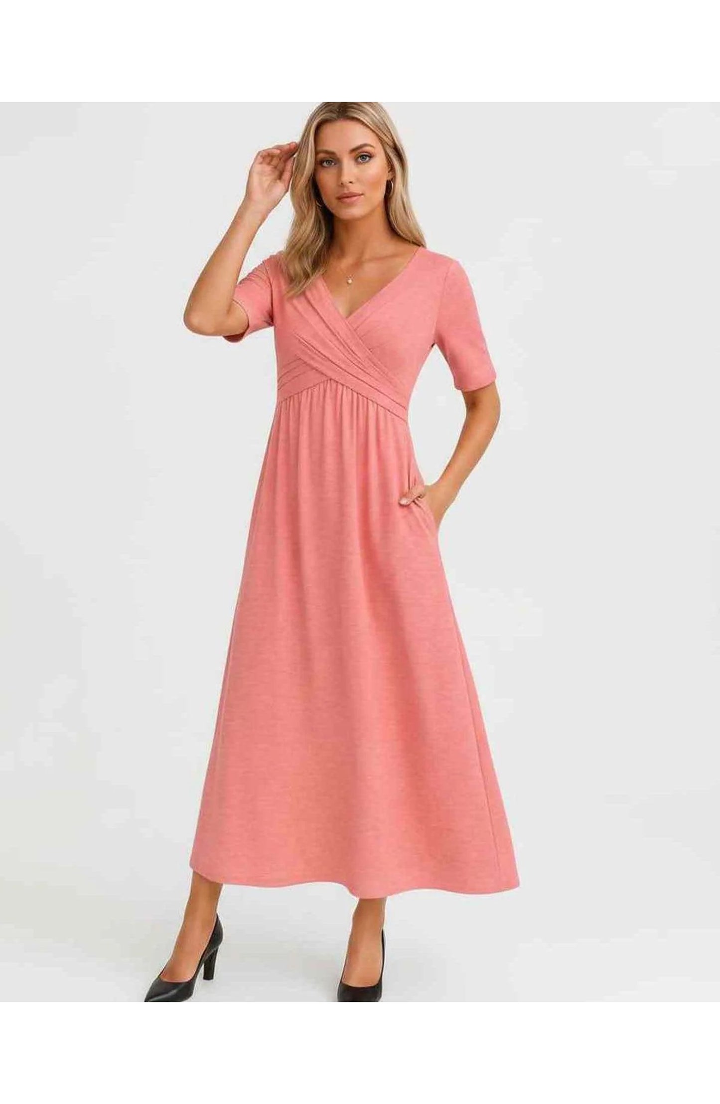 Isaline Women's Midi Dress | V-Neck Wrap Design | Layered Fringe