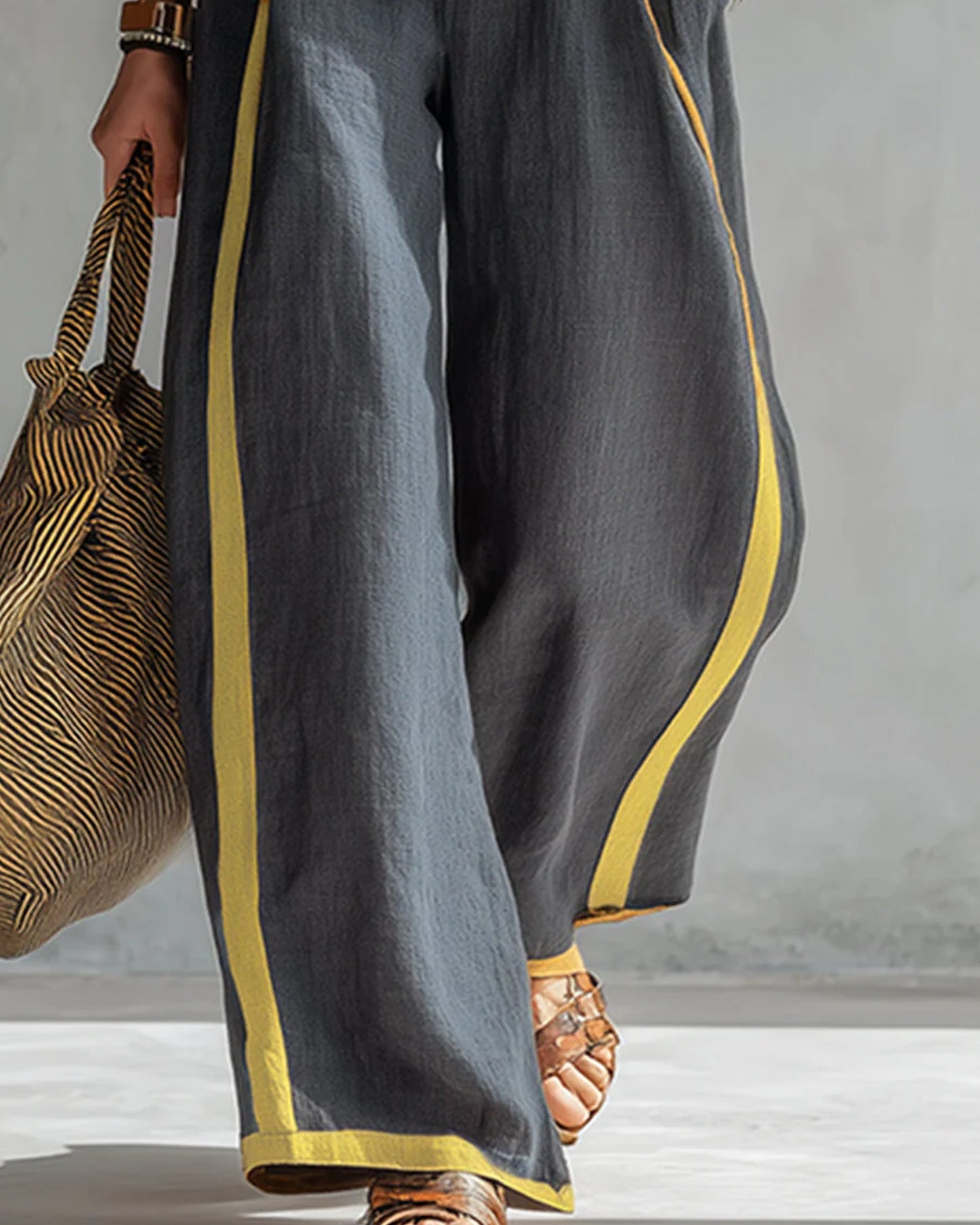 Aminte Dames Co-ord Set | Contrasterende Bies | Wijde Pijpen