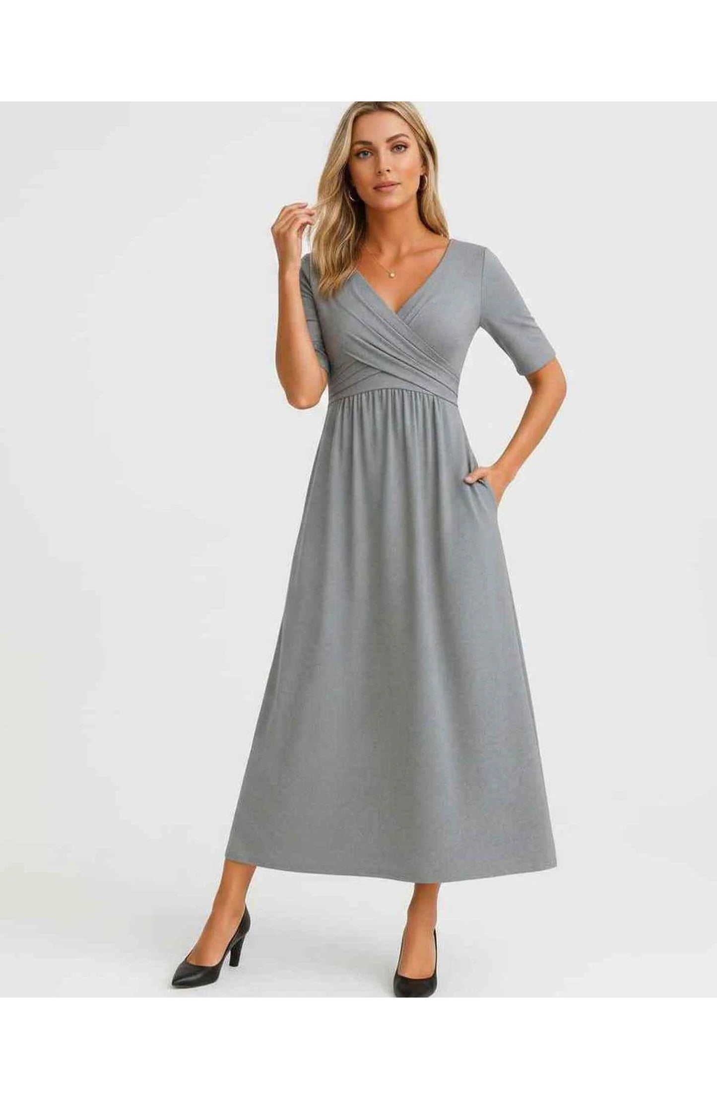 Isaline Women's Midi Dress | V-Neck Wrap Design | Layered Fringe