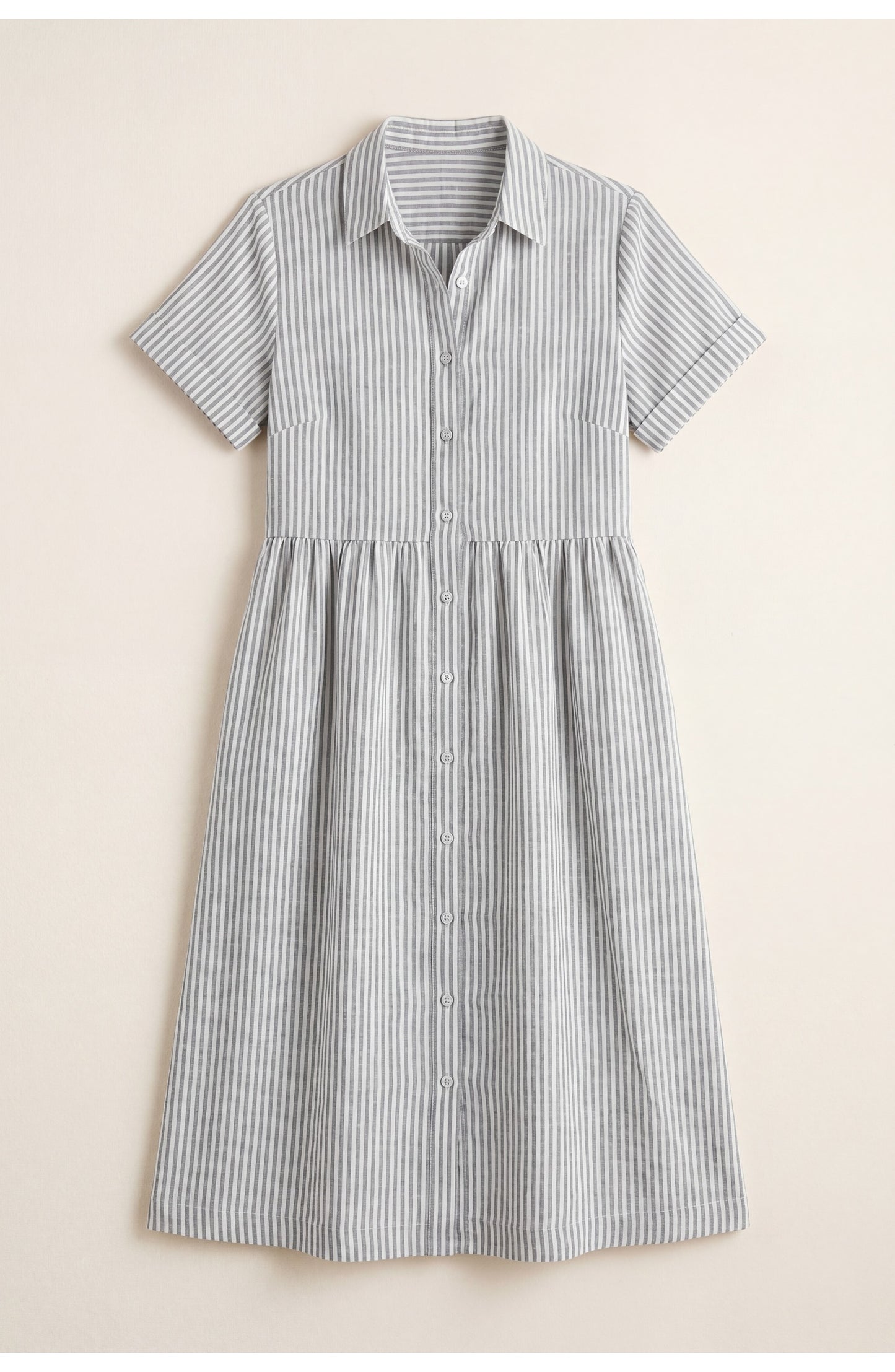 Océane Dames Midi Jurk | Gestreept | Korte Mouwen