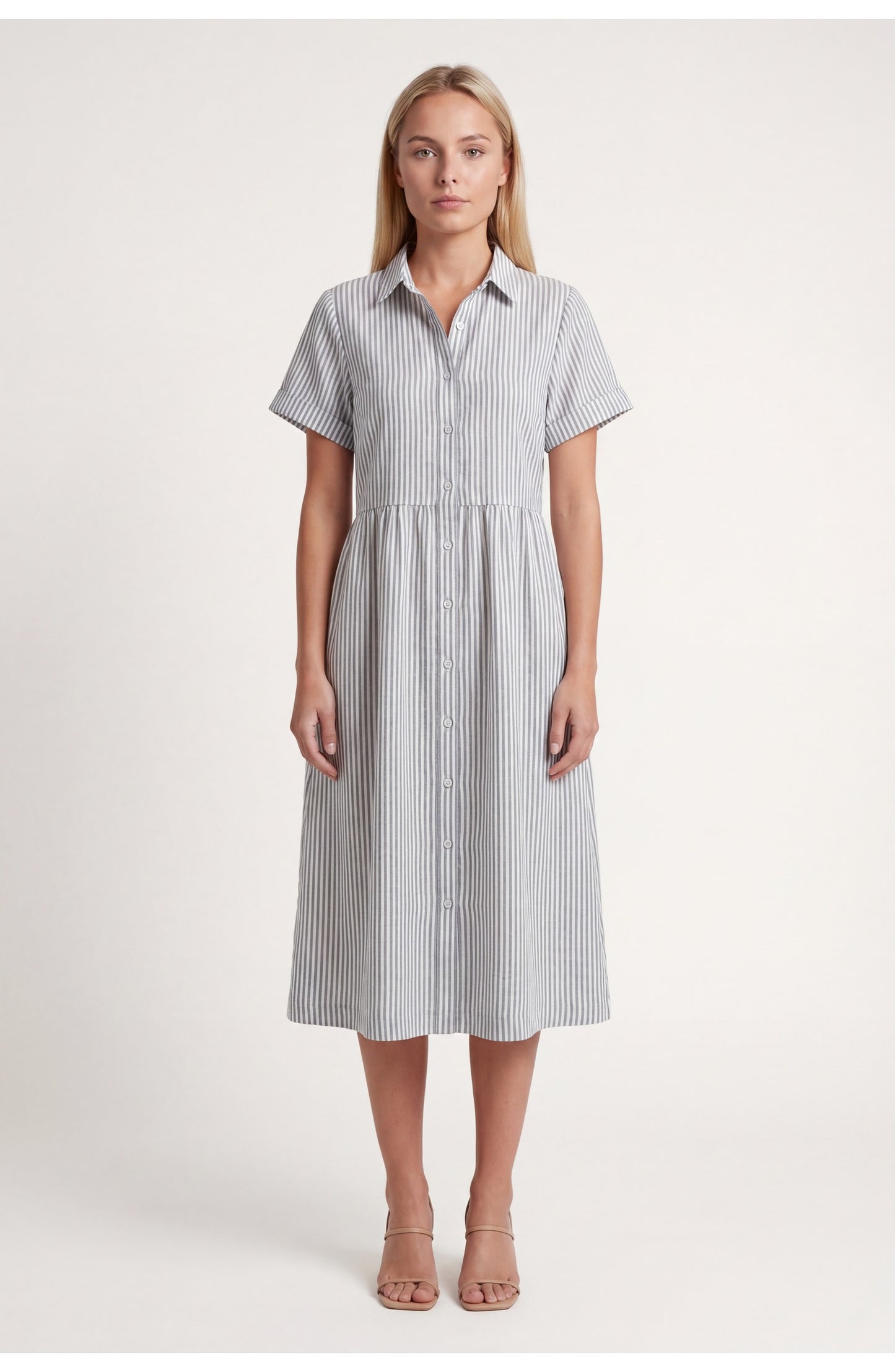 Océane Dames Midi Jurk | Gestreept | Korte Mouwen