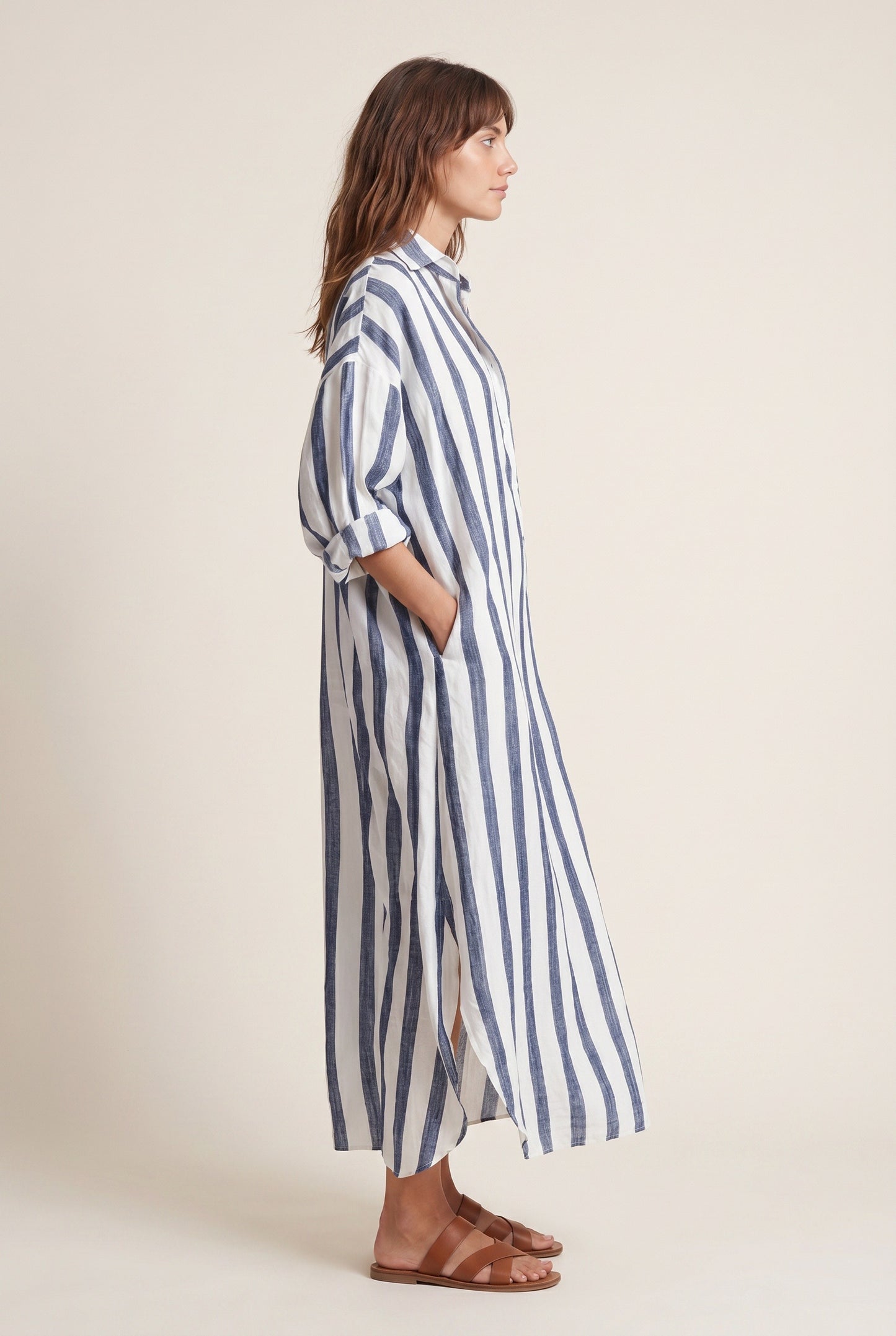 Pétronille Dames Maxi Jurk | Streepjesprint | V-Hals