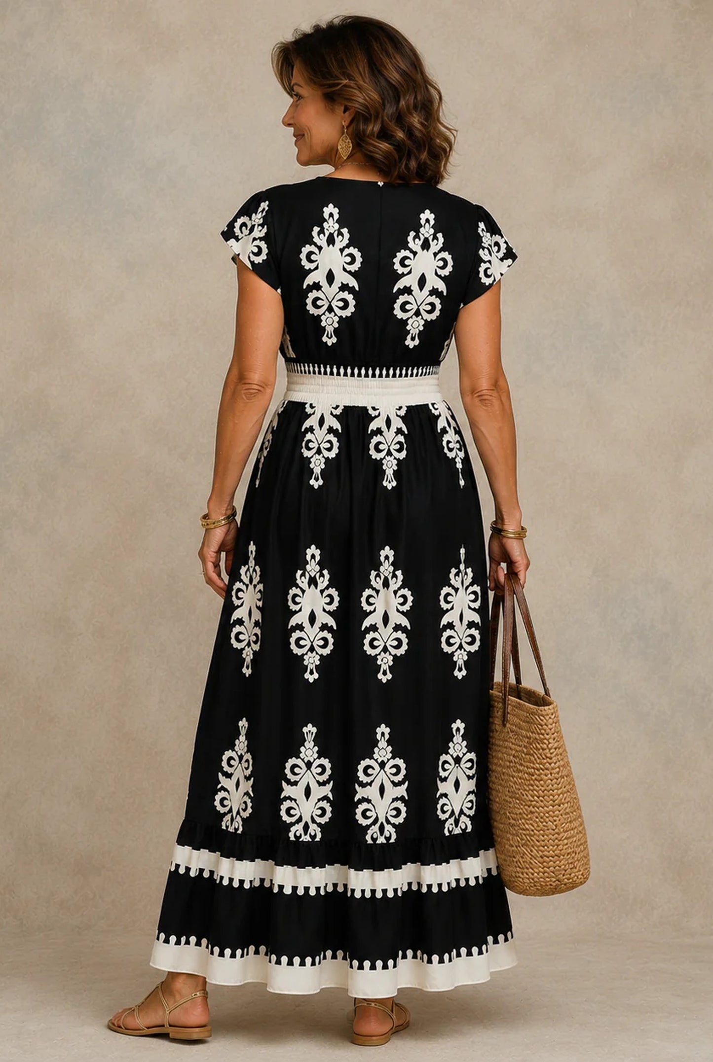 Zénobie Women's Maxi Dress | White Embroidery | V-Neck