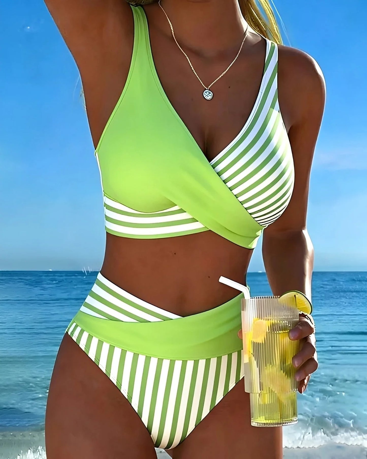 Carlotta Dames Badkleding | Gestreepte Banden | Wikkelvoorkant