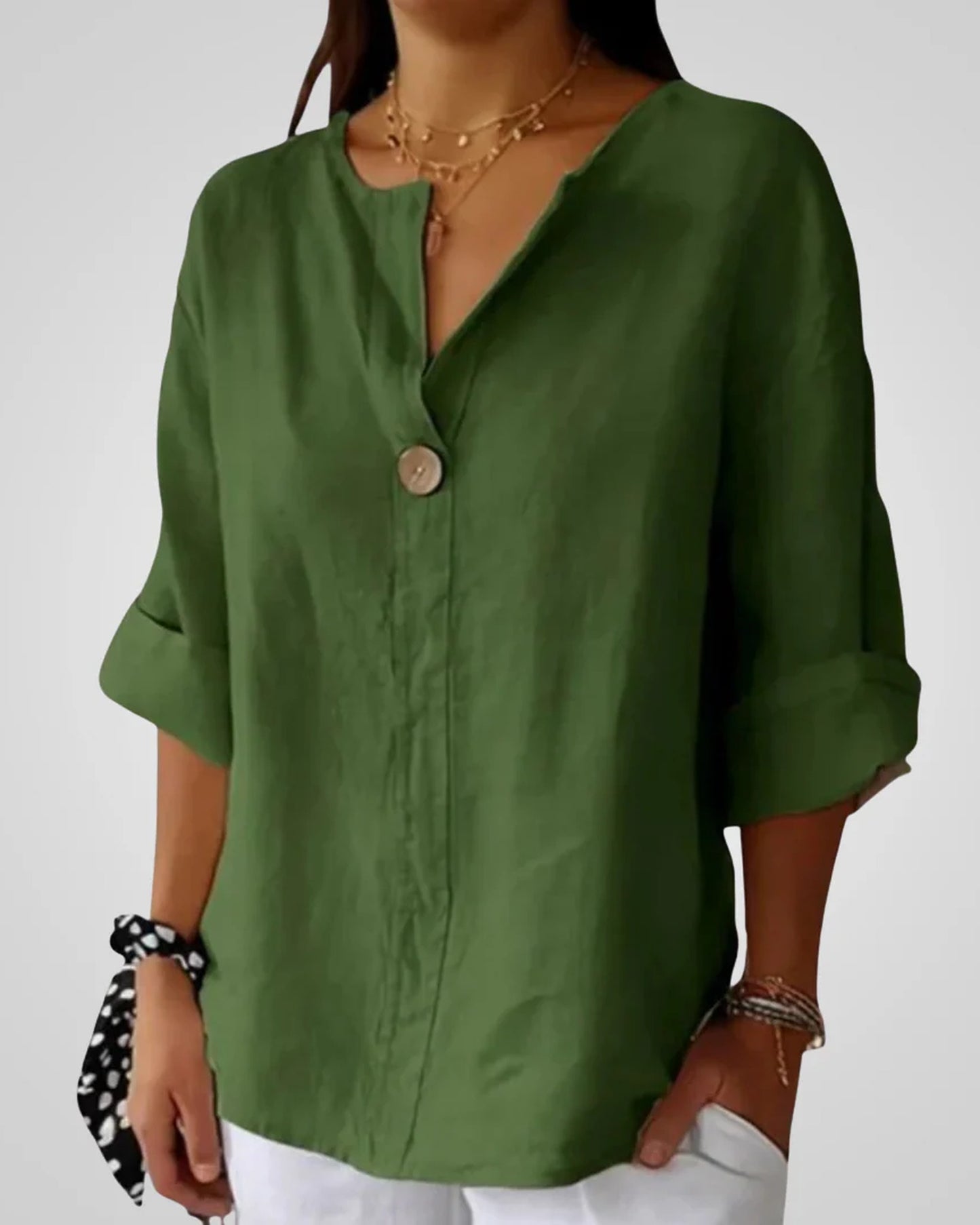 Pernelle-Brunehaut Dames Blouse | V-Hals Knopen | Driekwart Mouwen