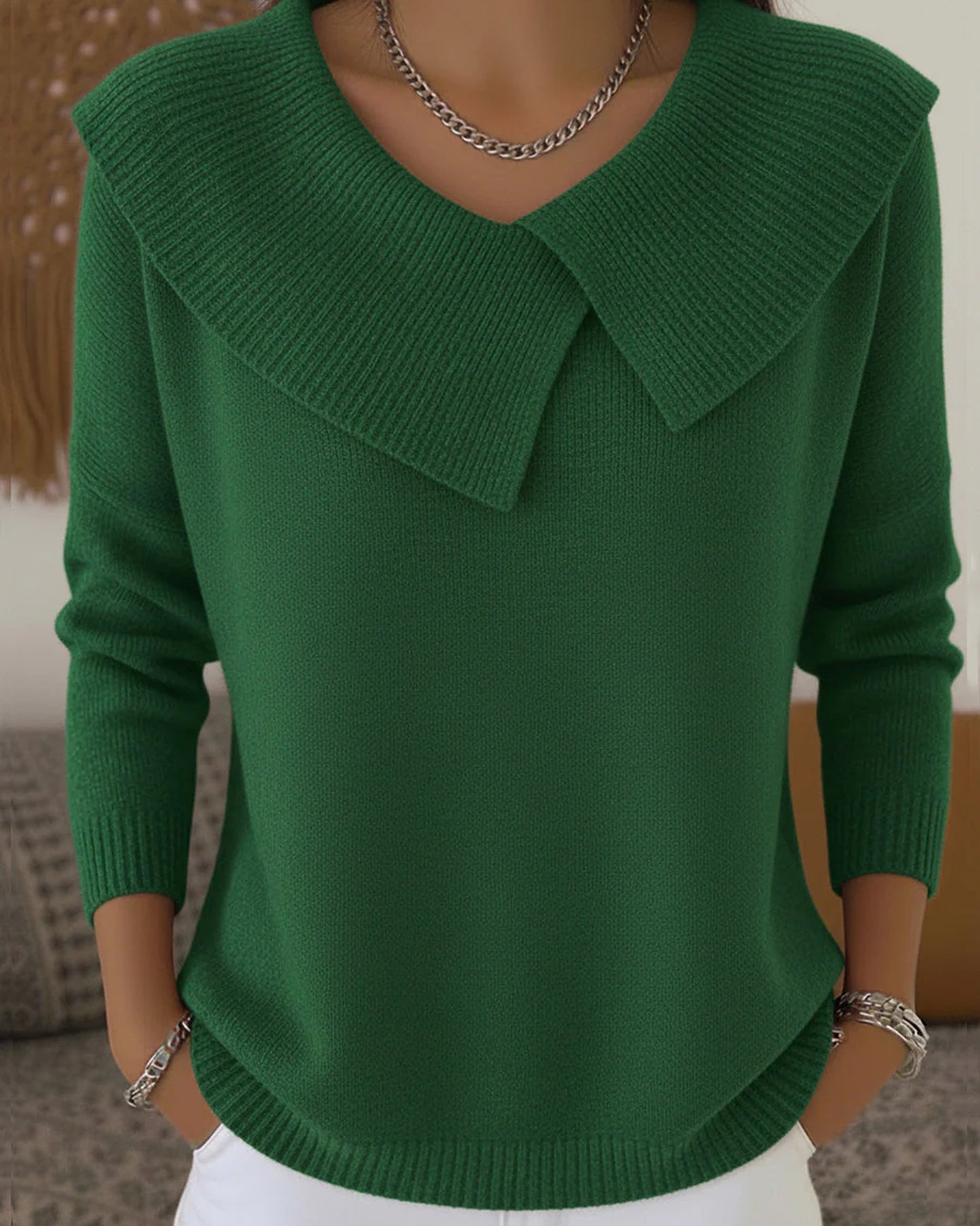 Mahaut Dames Trui | Oversized Kraag | Geribbelde Boorden