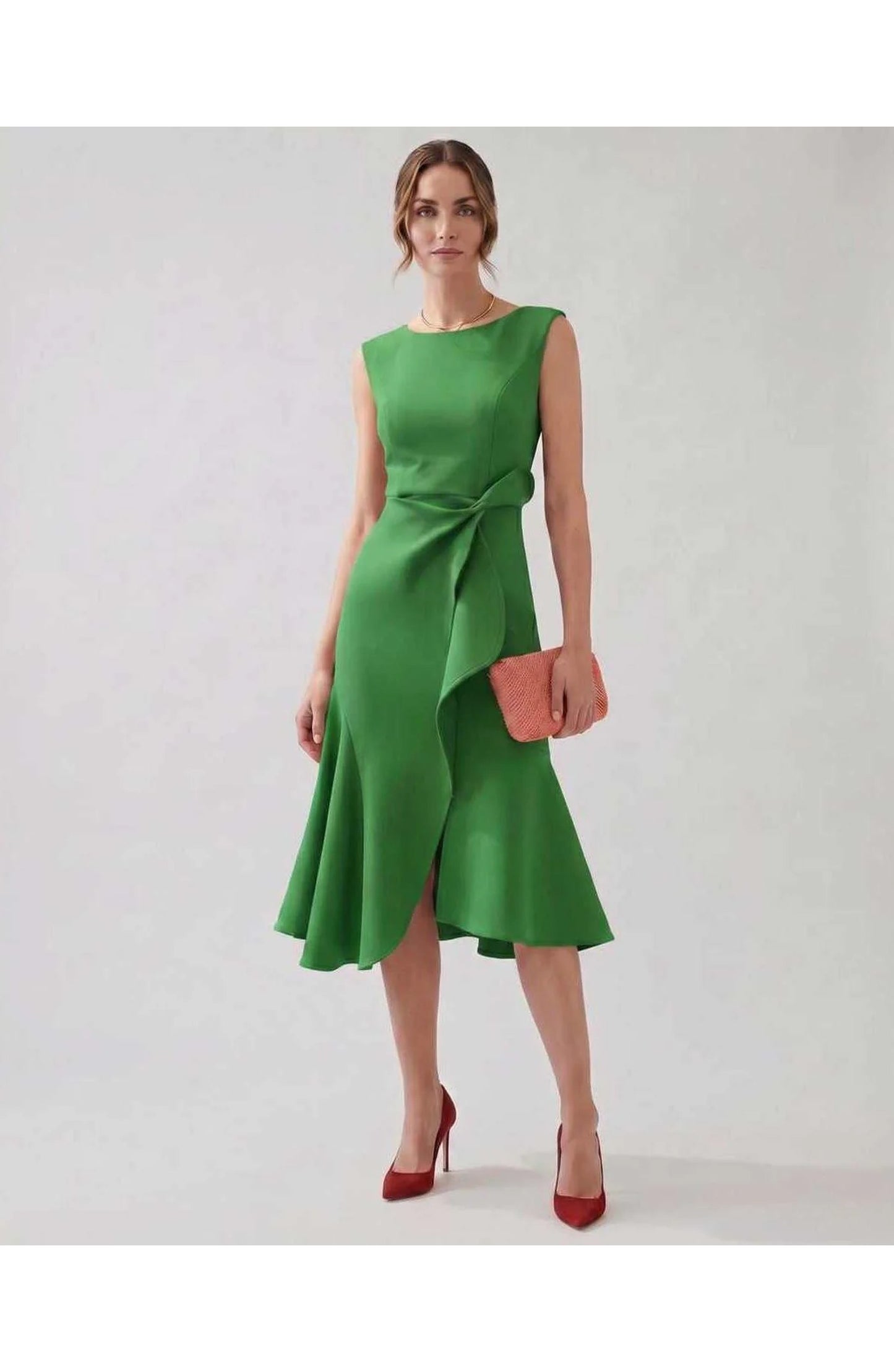 Manon Dames Midi Jurk | Ruffle Wrap Detail | Uitlopende Zoom