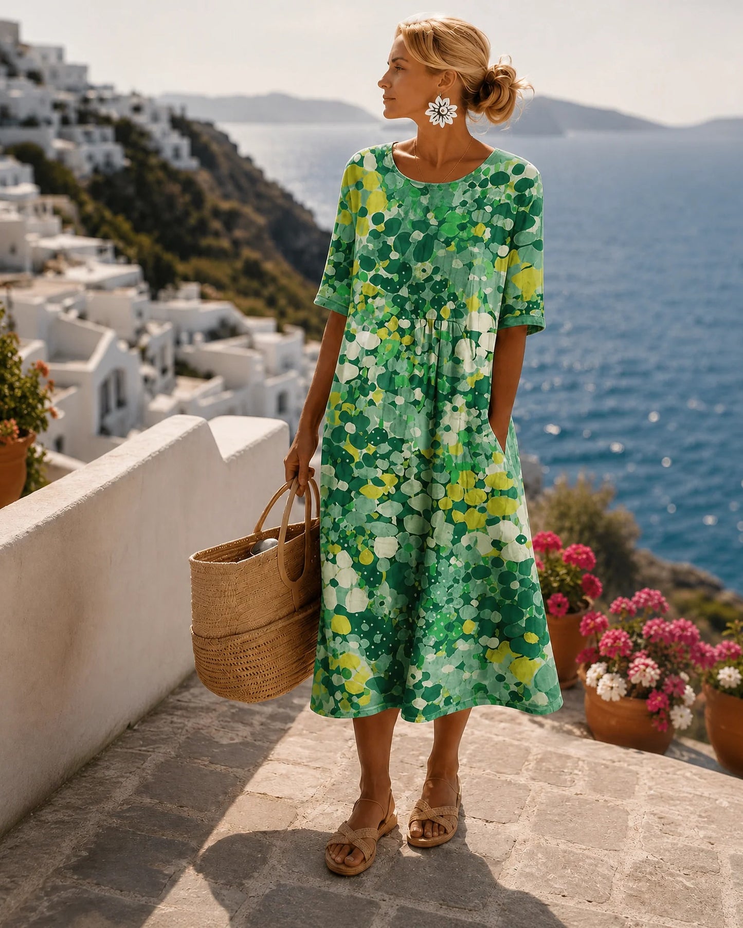 Pulchérie Dames Midi Jurk | Bloemenprint | Korte Mouwen