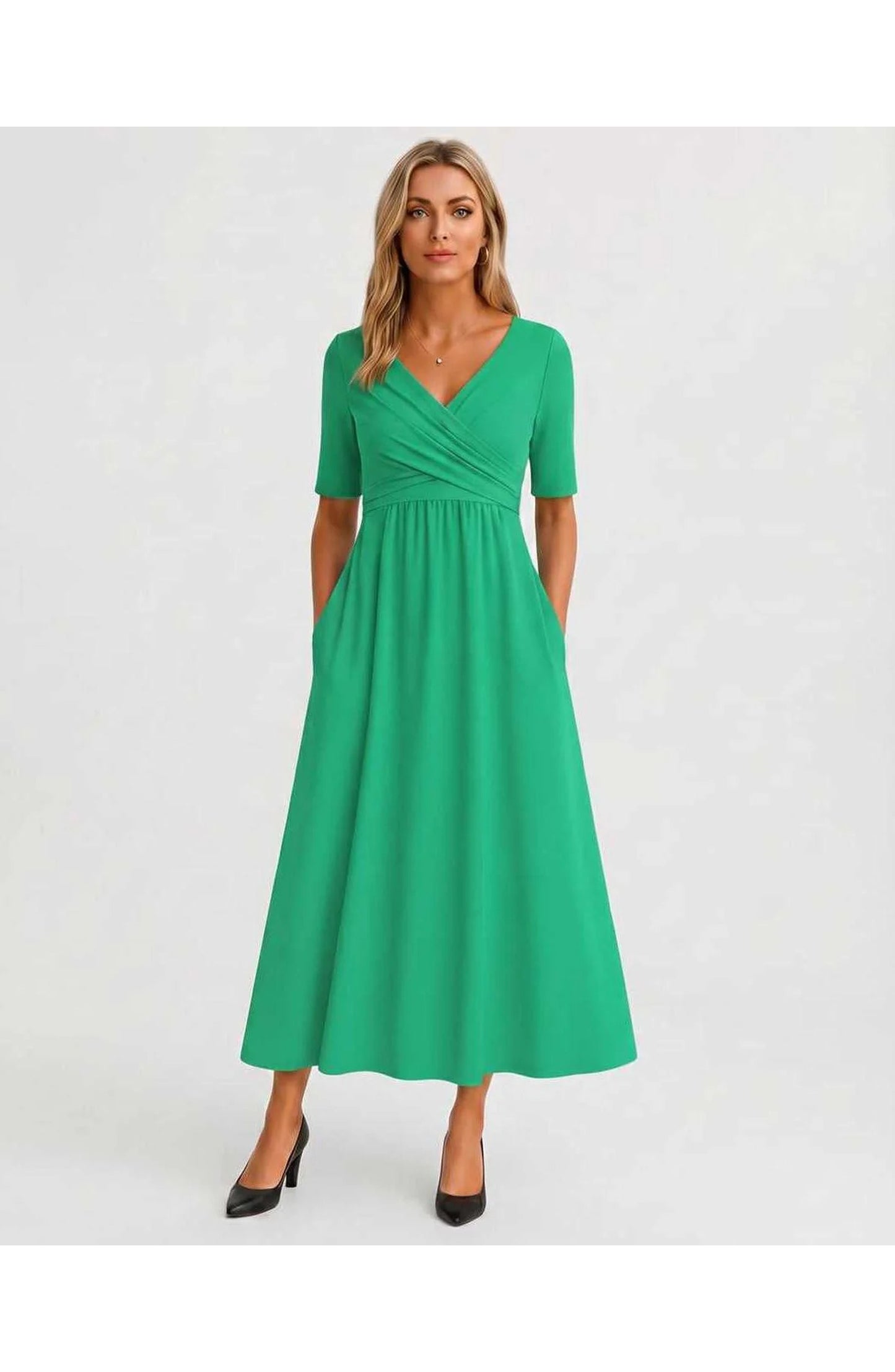 Isaline Women's Midi Dress | V-Neck Wrap Design | Layered Fringe