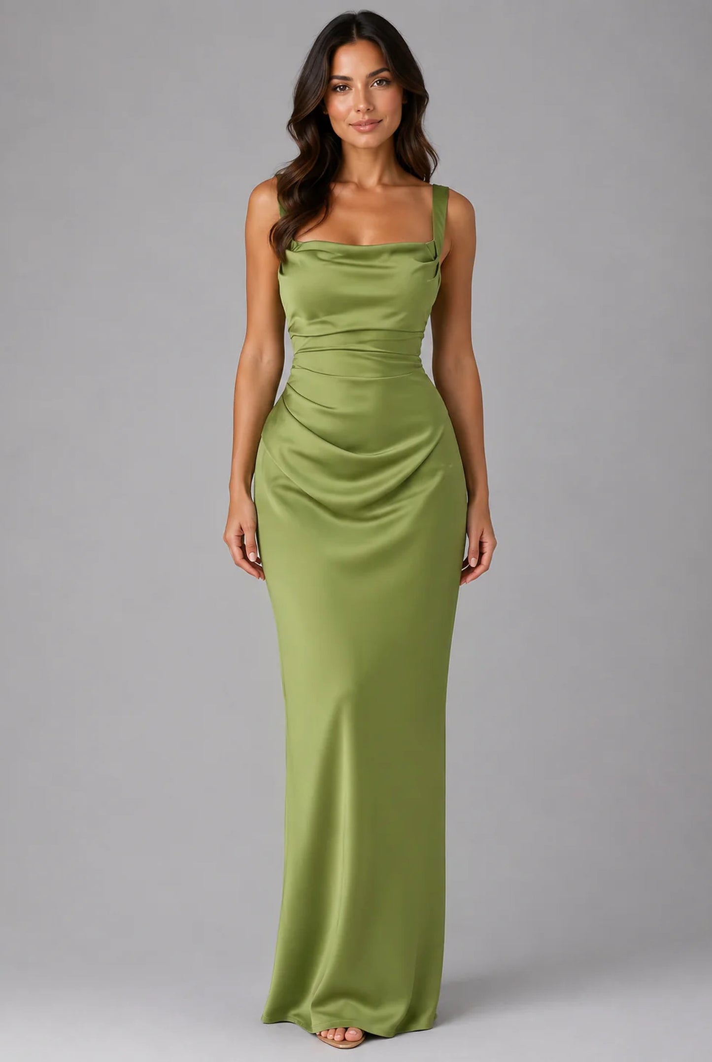 Lucile Dames Maxi Jurk | Satijnen Glans | Gedrapeerde Taille