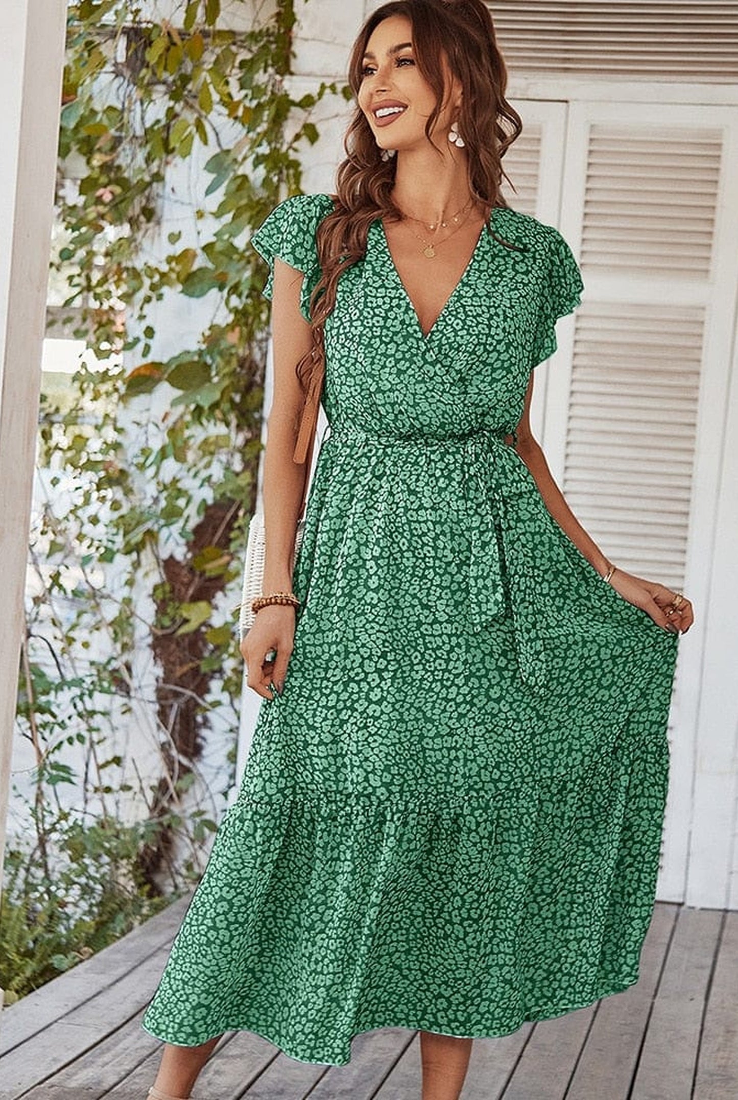 Laureline Dames Midi Jurk | V-Hals | Bloemenprint