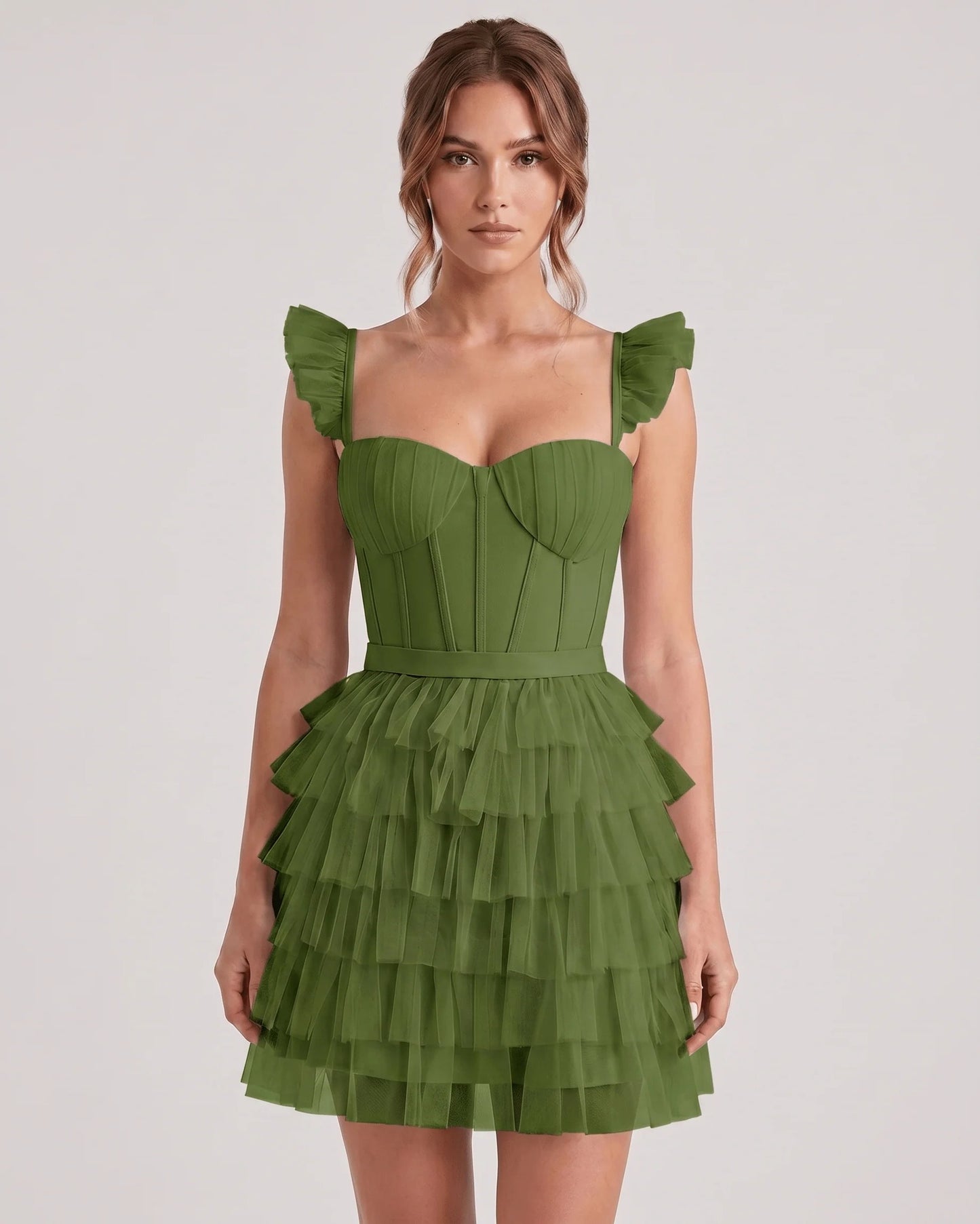 Annick Women's Mini Dress | Layered Tulle Skirt | Stitched Bustier Bodice