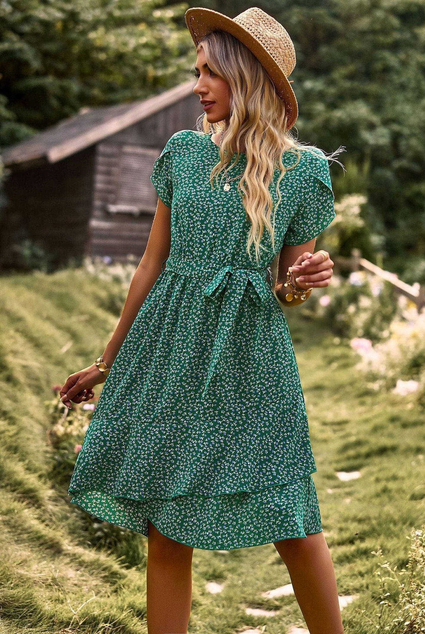 Laetitia Dames Midi Jurk | Pofmouwen | Bloemenprint