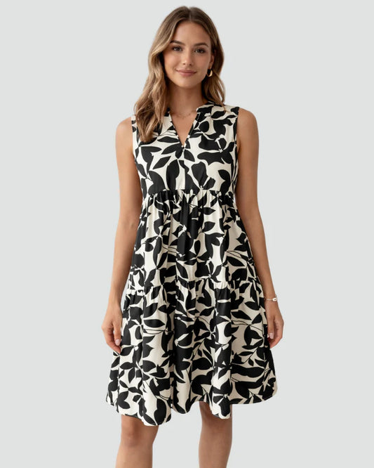 Avice Dames Midi Dress | Sleeveless V-Neck | Layered Skirt