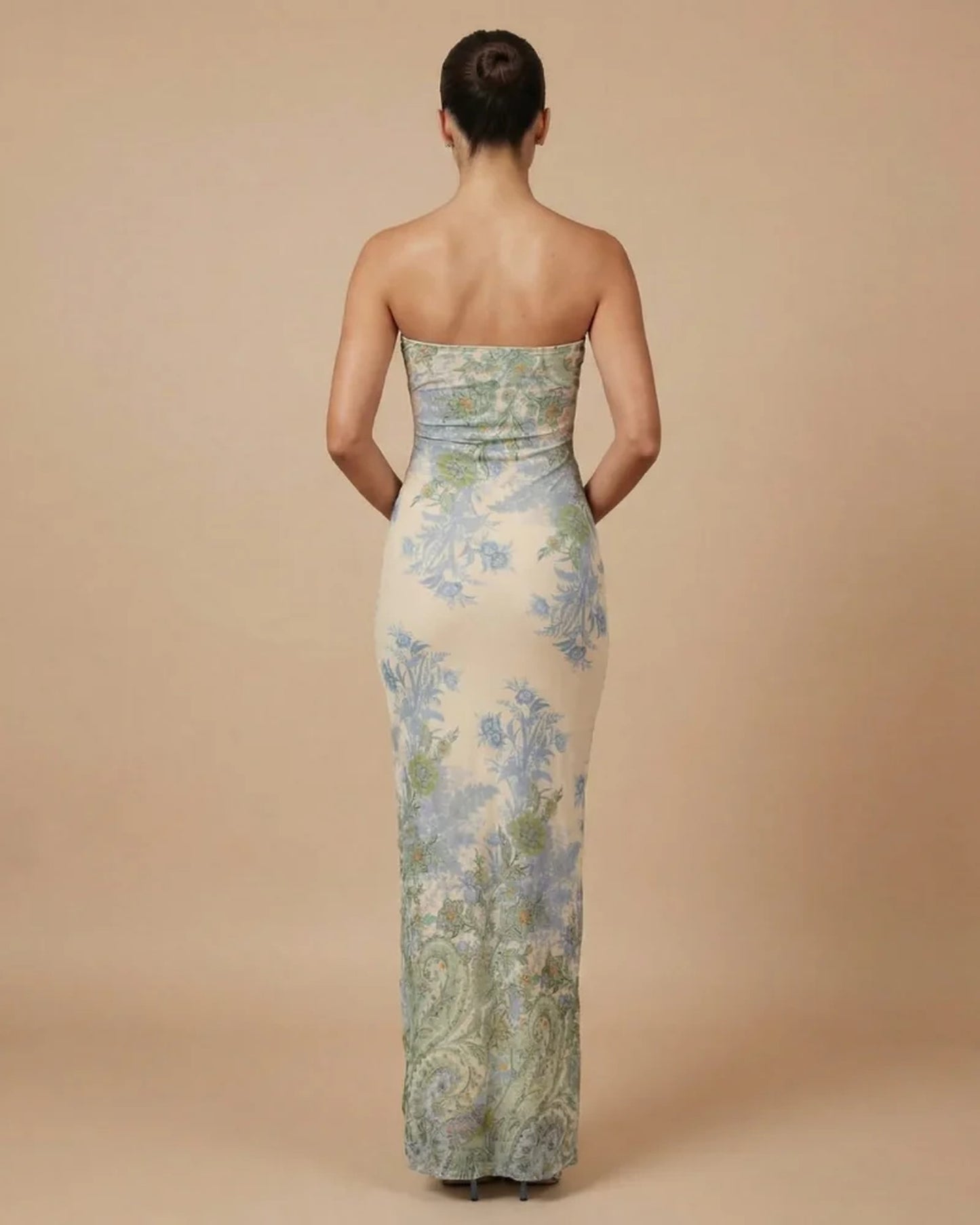 Milena Women's Maxi Dress | Strapless | Ruches Split