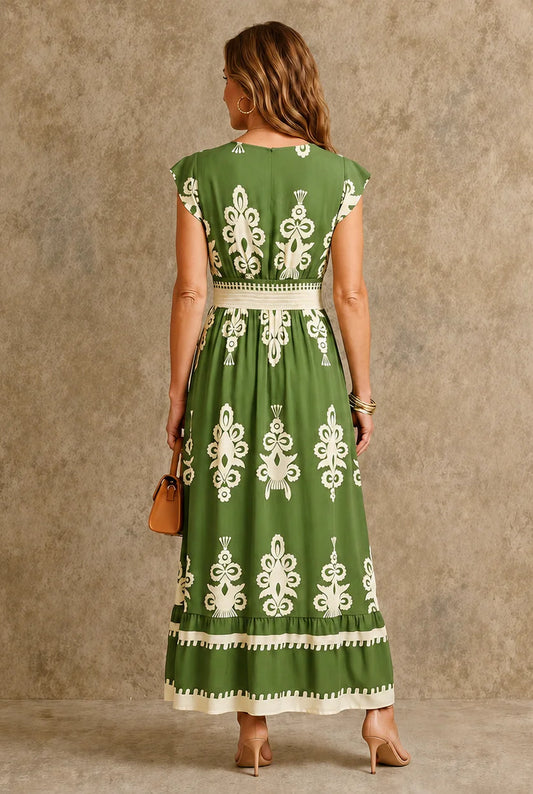 Zénobie Women's Maxi Dress | White Embroidery | V-Neck