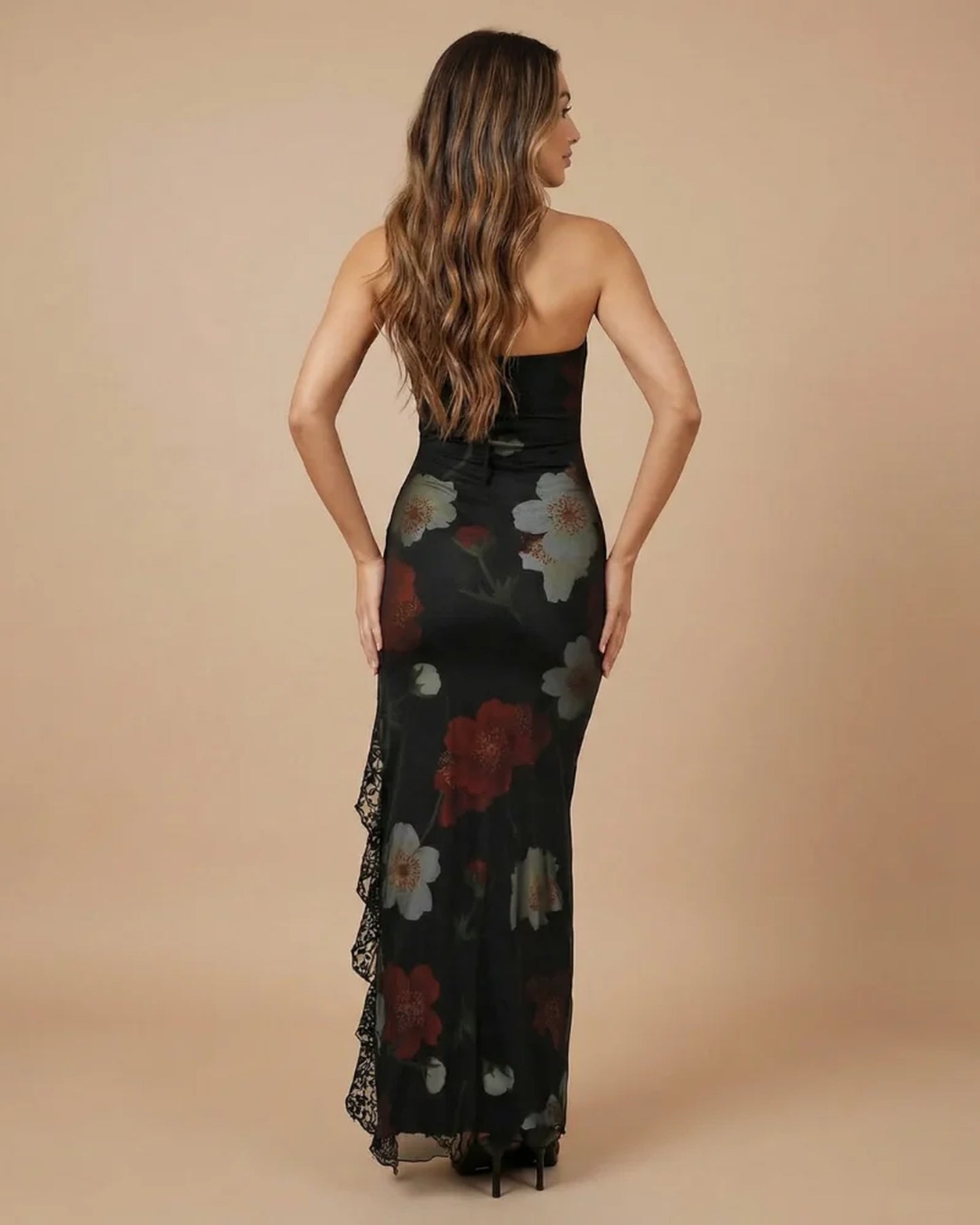 Milena Women's Maxi Dress | Strapless | Ruches Split