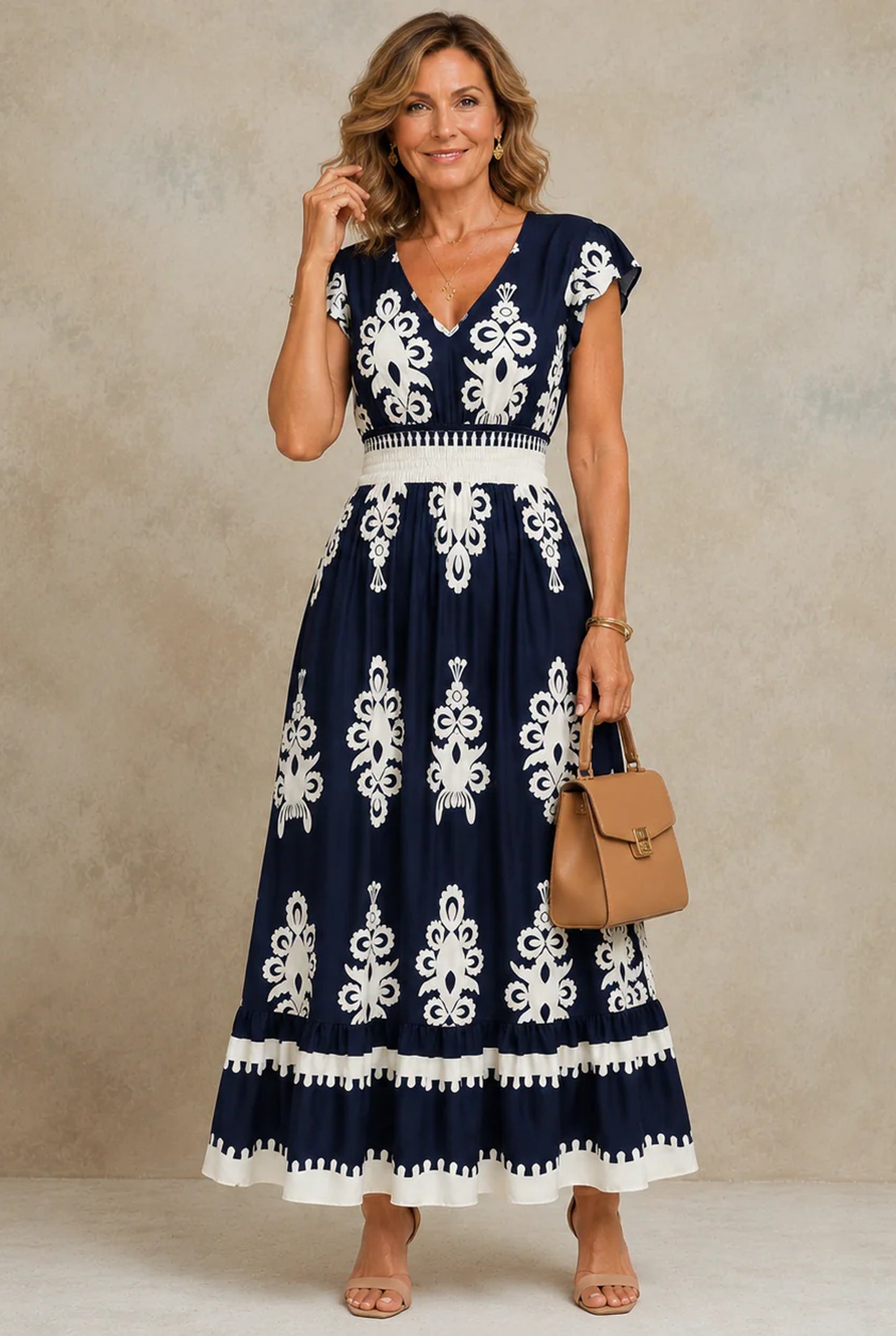 Zénobie Women's Maxi Dress | White Embroidery | V-Neck