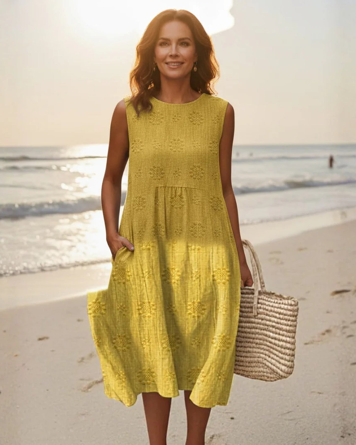 Alette Dames Midi Jurk | Mouwloos | Gestructureerd Patroon