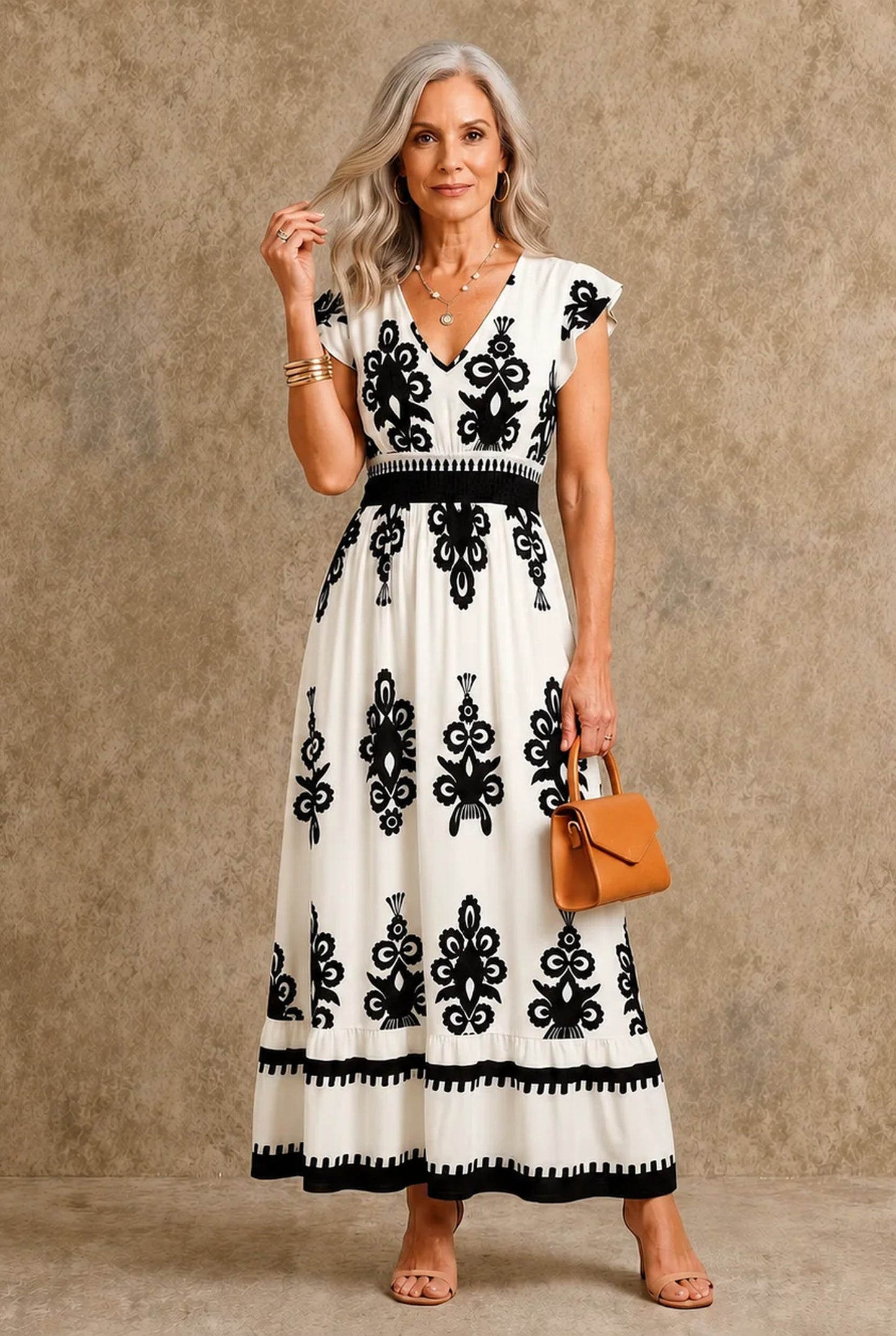 Zénobie Women's Maxi Dress | White Embroidery | V-Neck