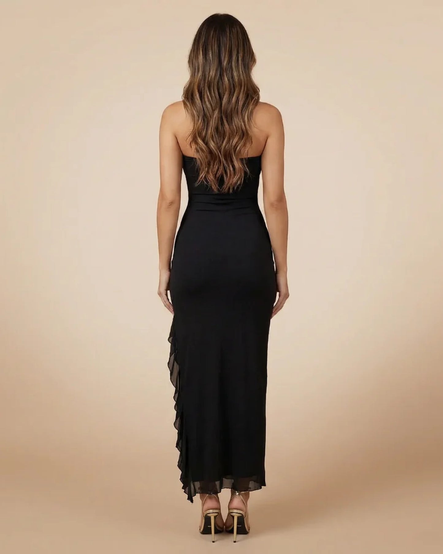 Milena Women's Maxi Dress | Strapless | Ruches Split
