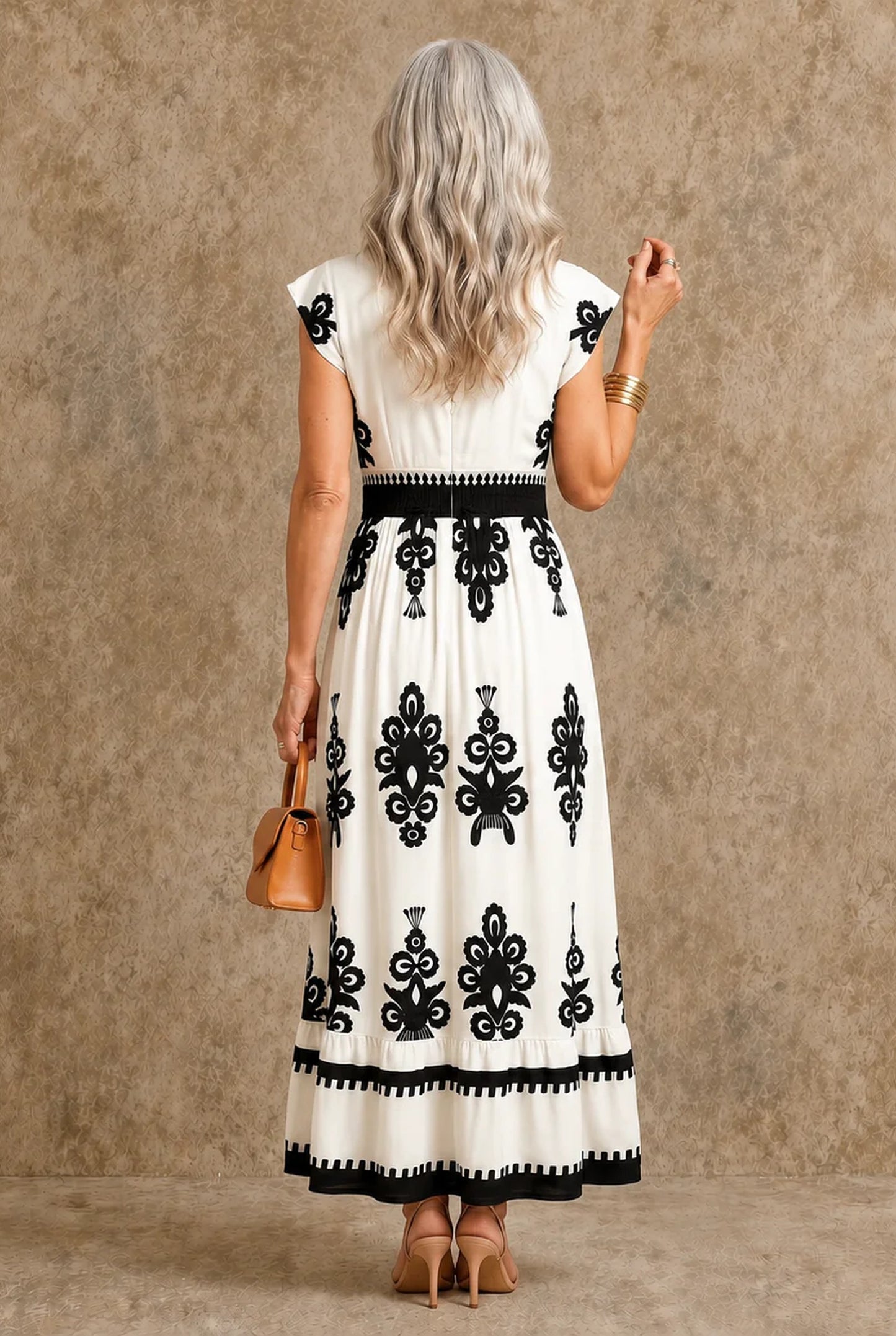 Zénobie Women's Maxi Dress | White Embroidery | V-Neck