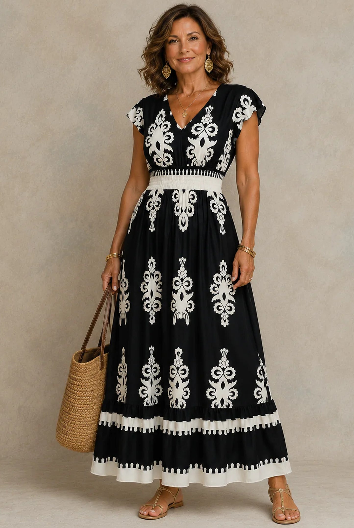 Zénobie Women's Maxi Dress | White Embroidery | V-Neck