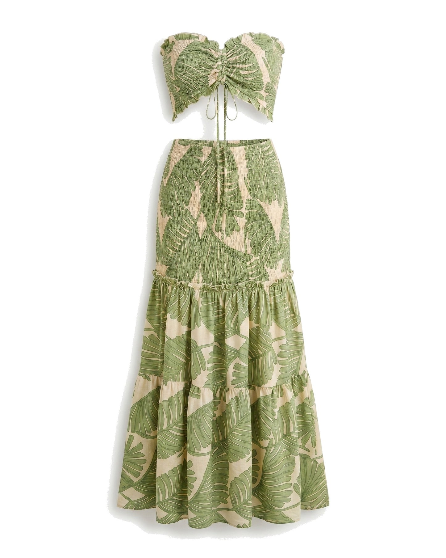 Marina Women's Maxi Dress | Palm Leaf Print | Strapless Cut-Out Detail